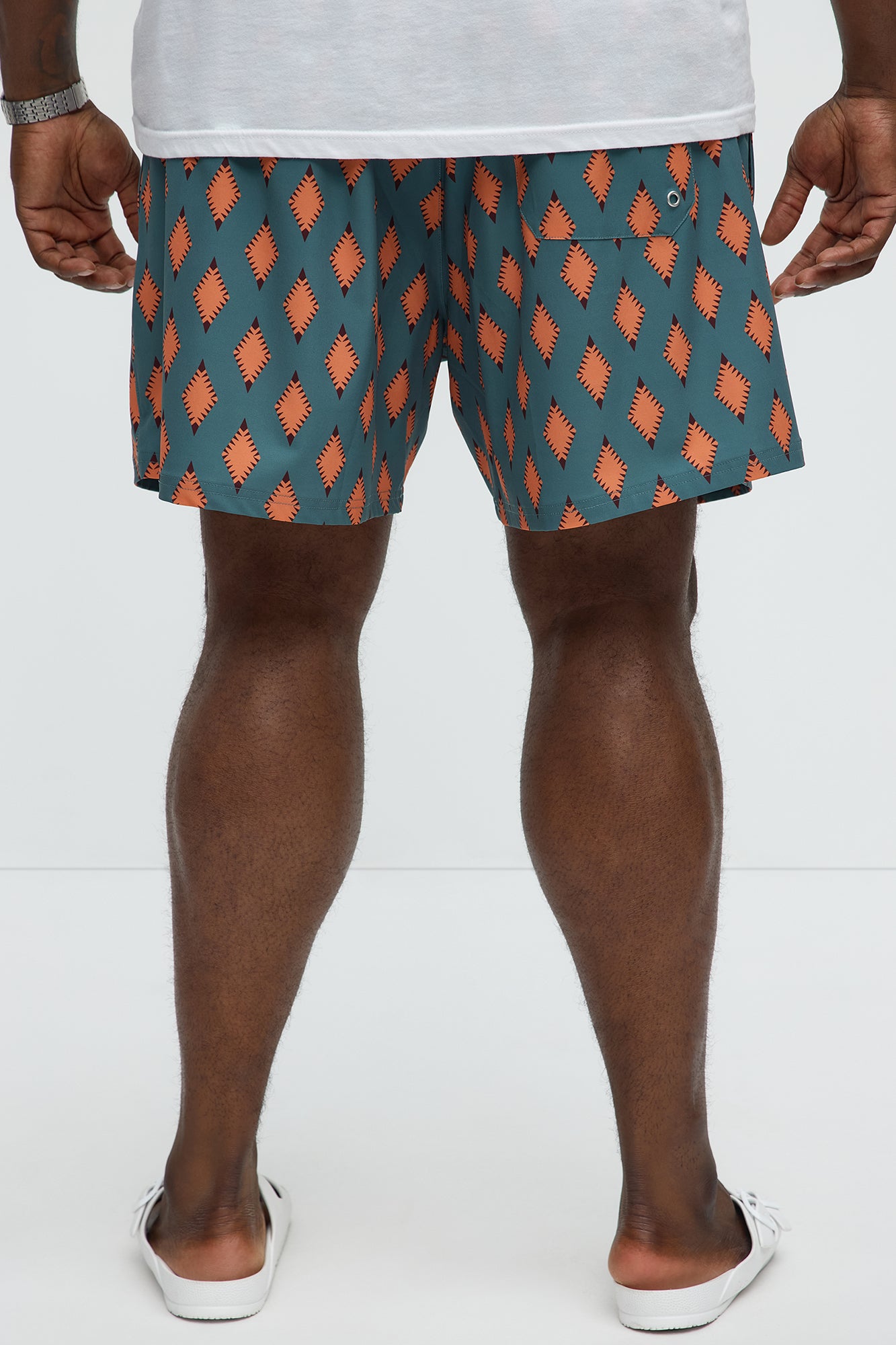 Geometric Diamond Printed Swim Mid Trunk - Multi Color - Image 6