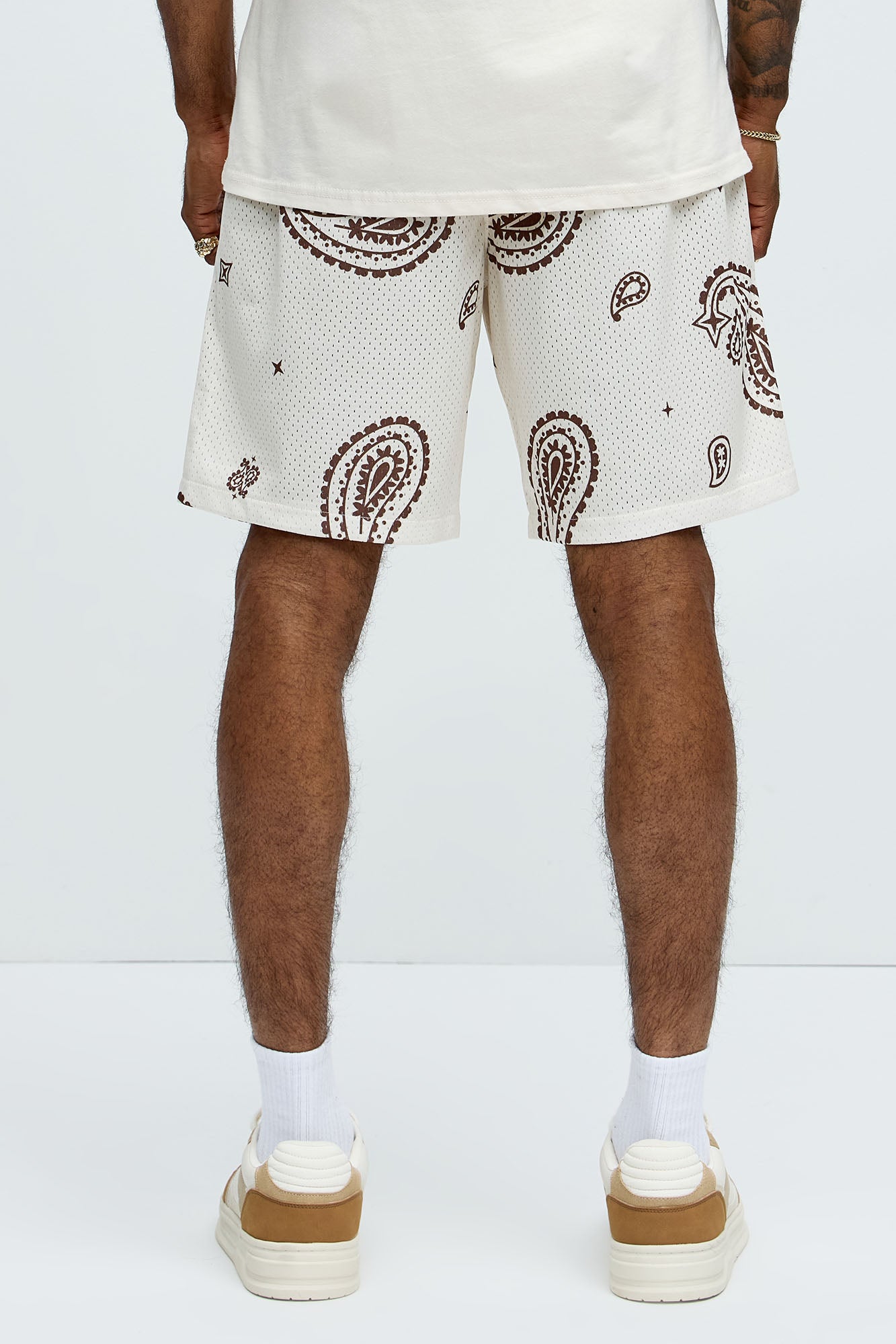 All Over Paisley Mesh Shorts - Off White/combo - Image 3