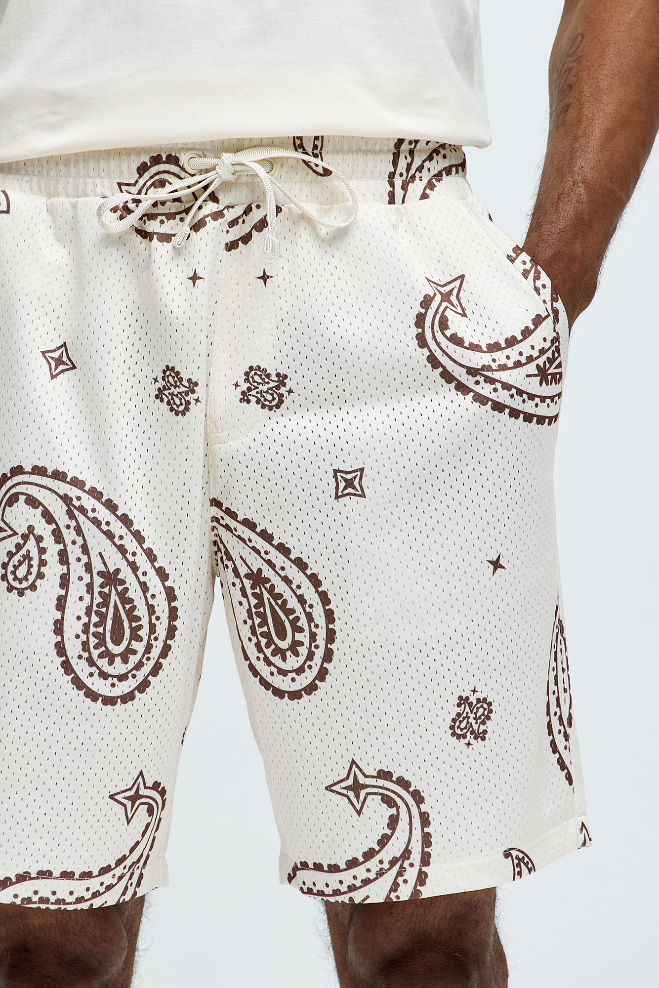 All Over Paisley Mesh Shorts - Off White/combo - Image 4