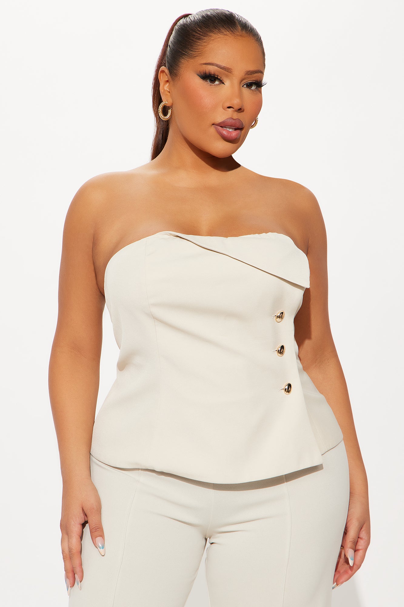 Coffee In Hand Strapless Top - Beige - Image 4