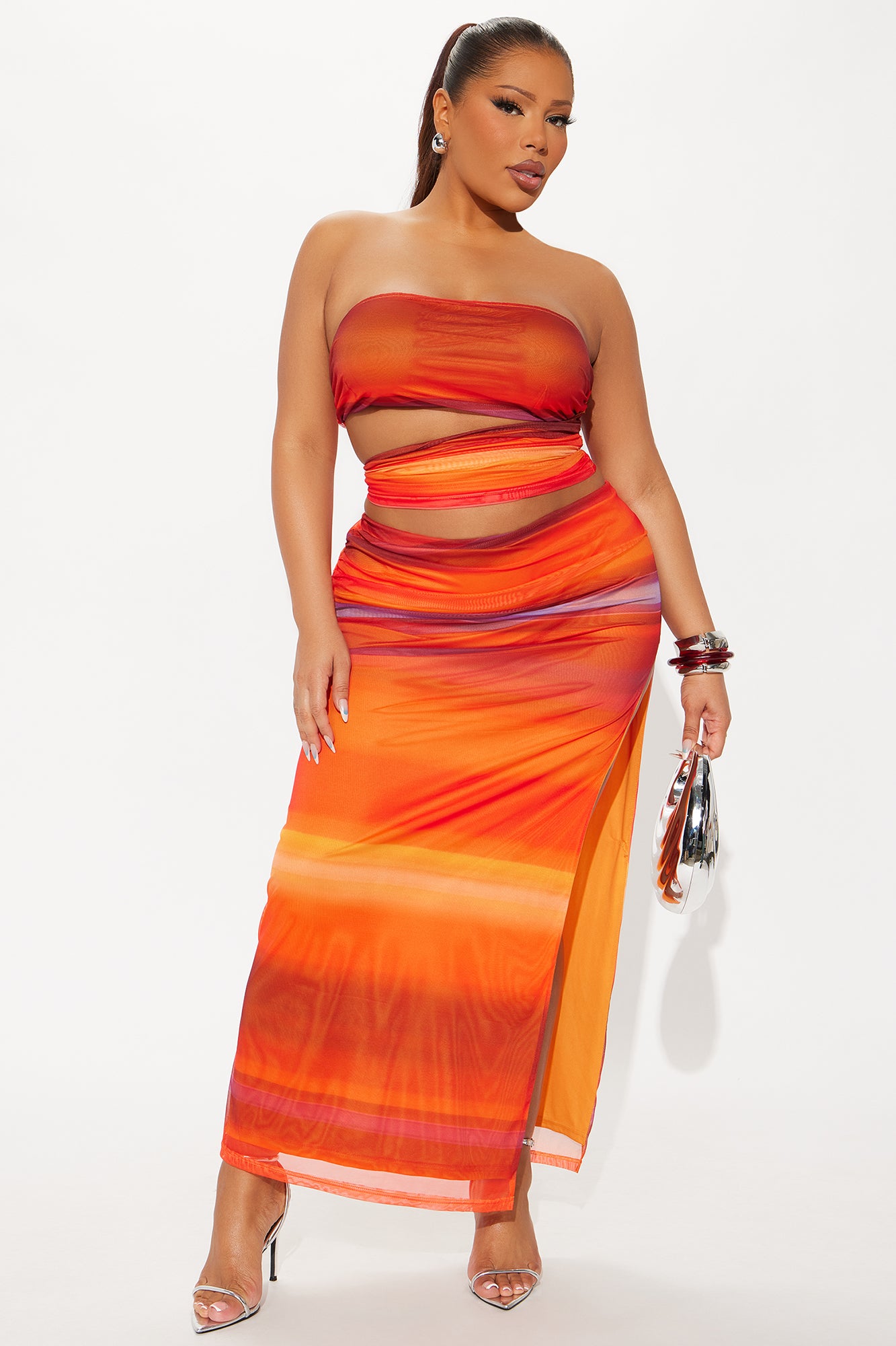 Horizon Heat Mesh Skirt Set - Orange/combo - Image 4
