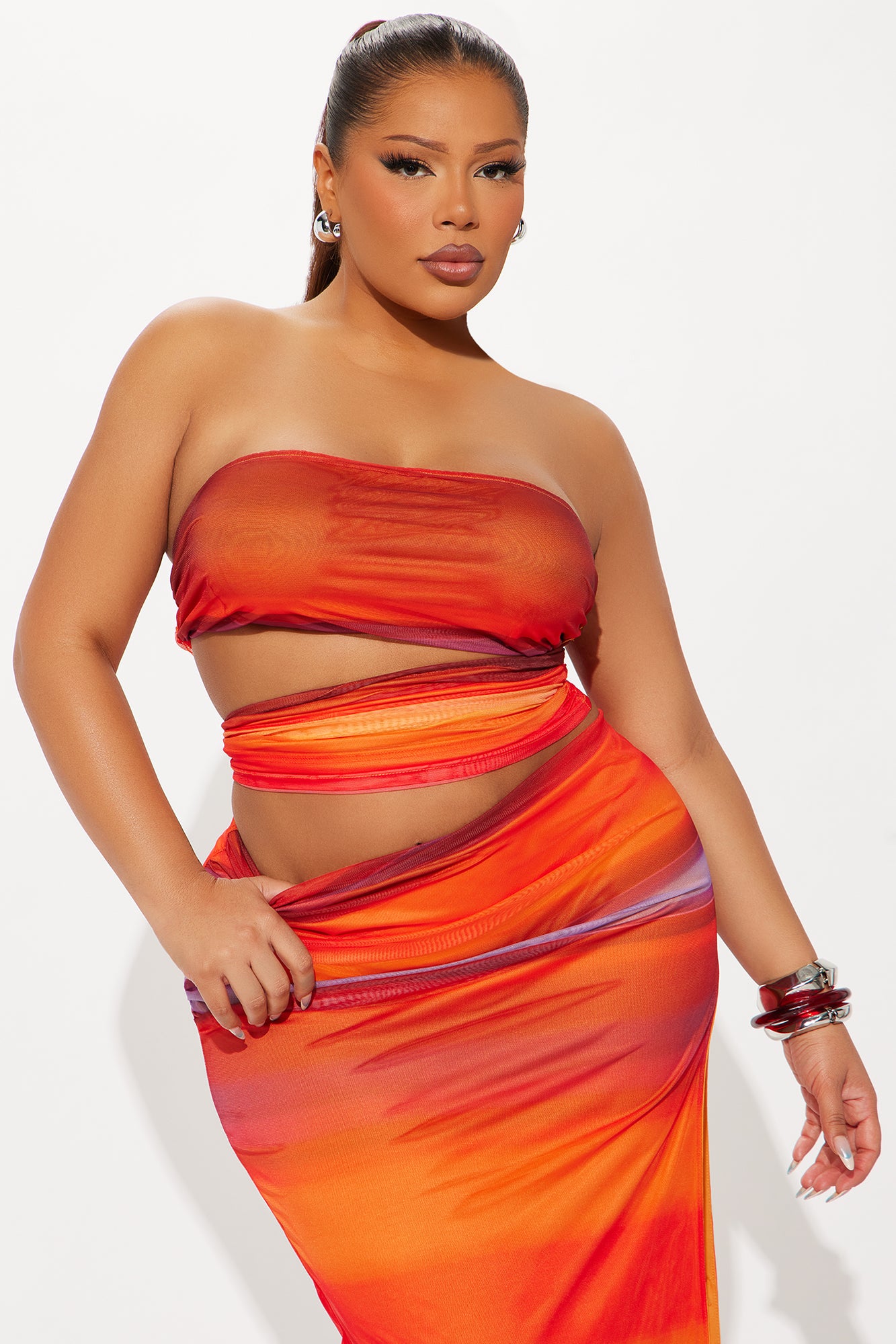 Horizon Heat Mesh Skirt Set - Orange/combo - Image 5