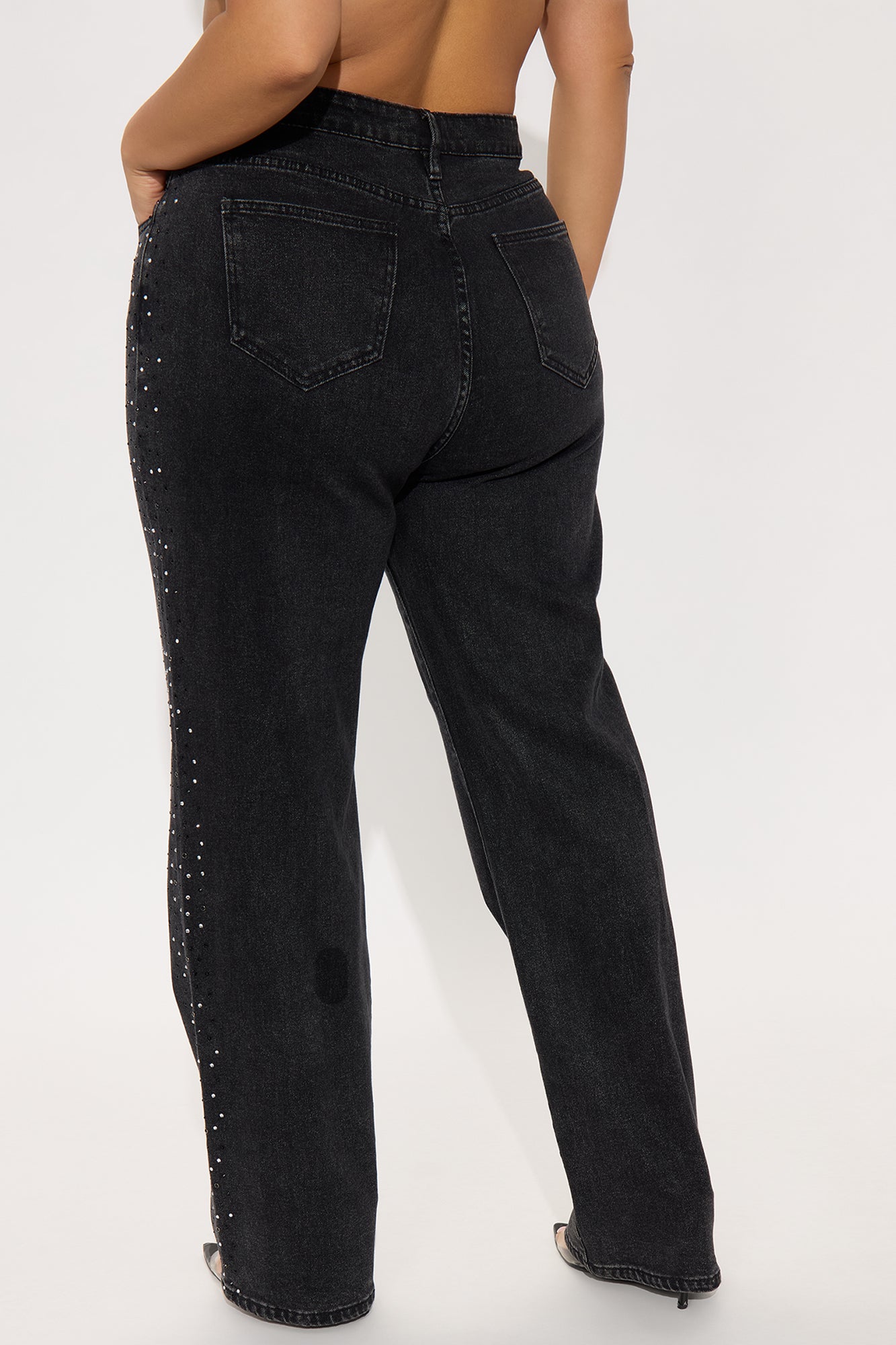 Always Shining Stretch Embellished Straight Leg Jeans - Black Wash - Image 7