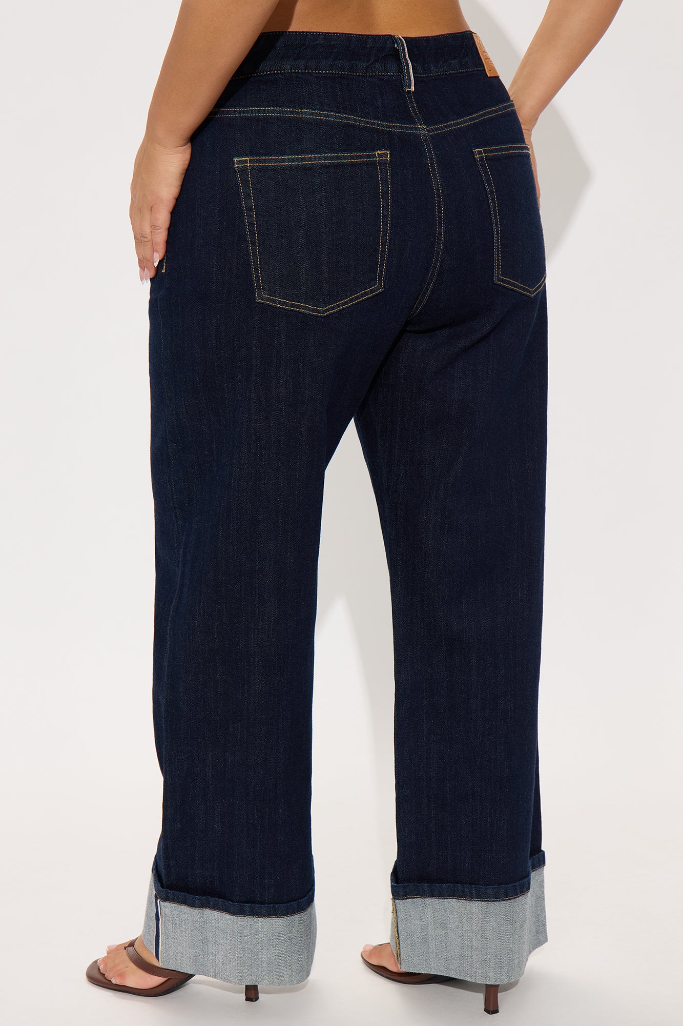Premium Cuffed Straight Leg Jeans - Dark Wash - Image 8
