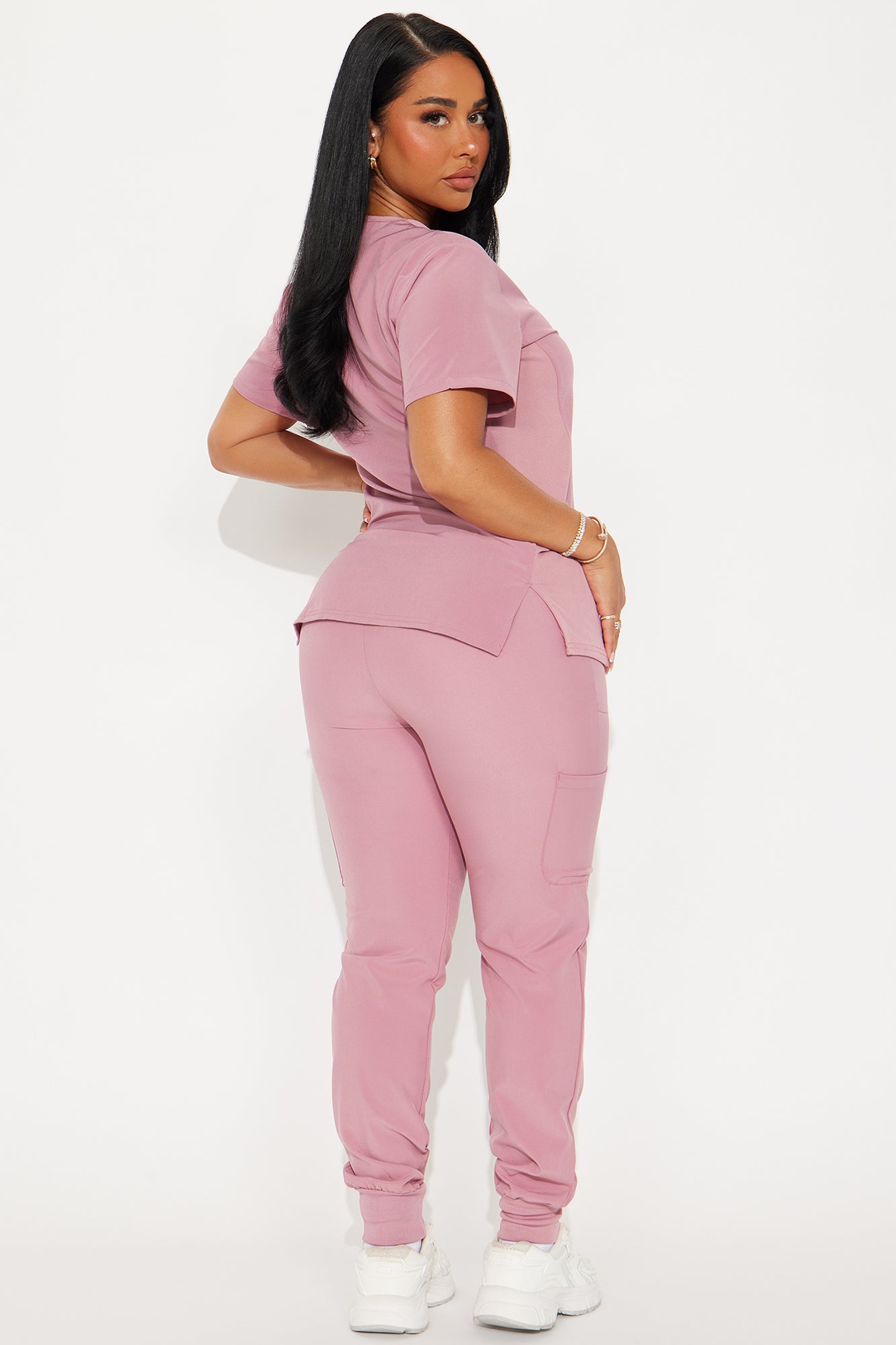 Check Up Side Rib Stretch Uniform Scrub Jogger Set - Mauve - Image 3