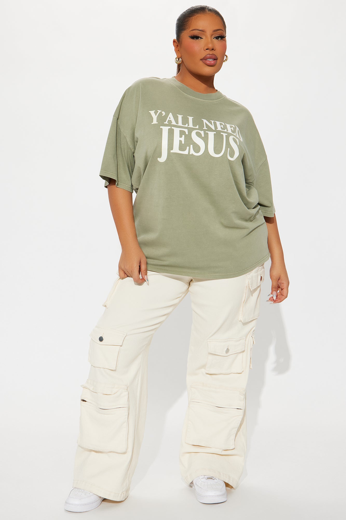 Y'all Need Jesus Washed Tee - Olive - Image 5
