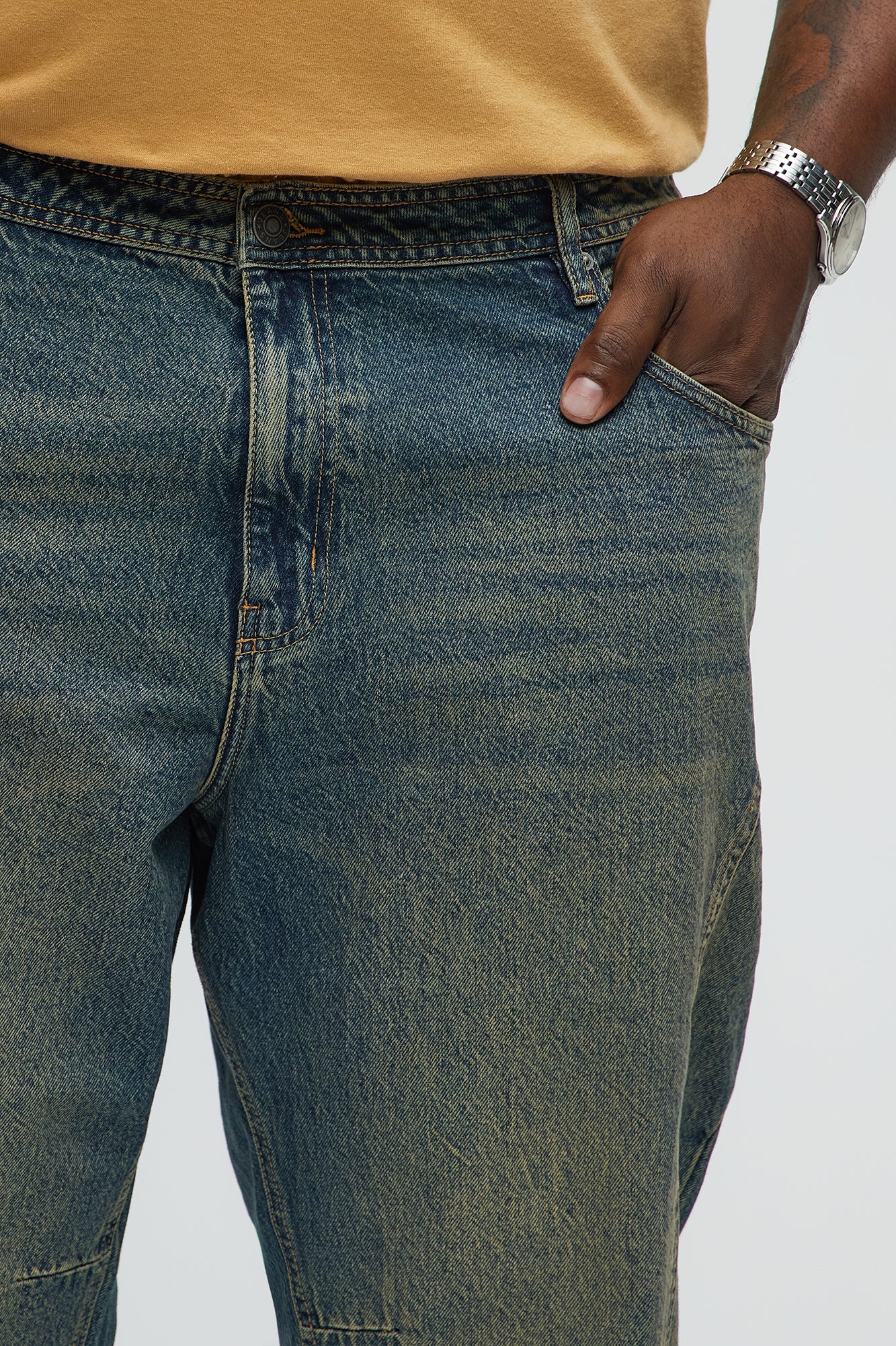 In The Middle Paneled Stacked Slim Flare Jeans - Vintage Blue Wash - Image 3