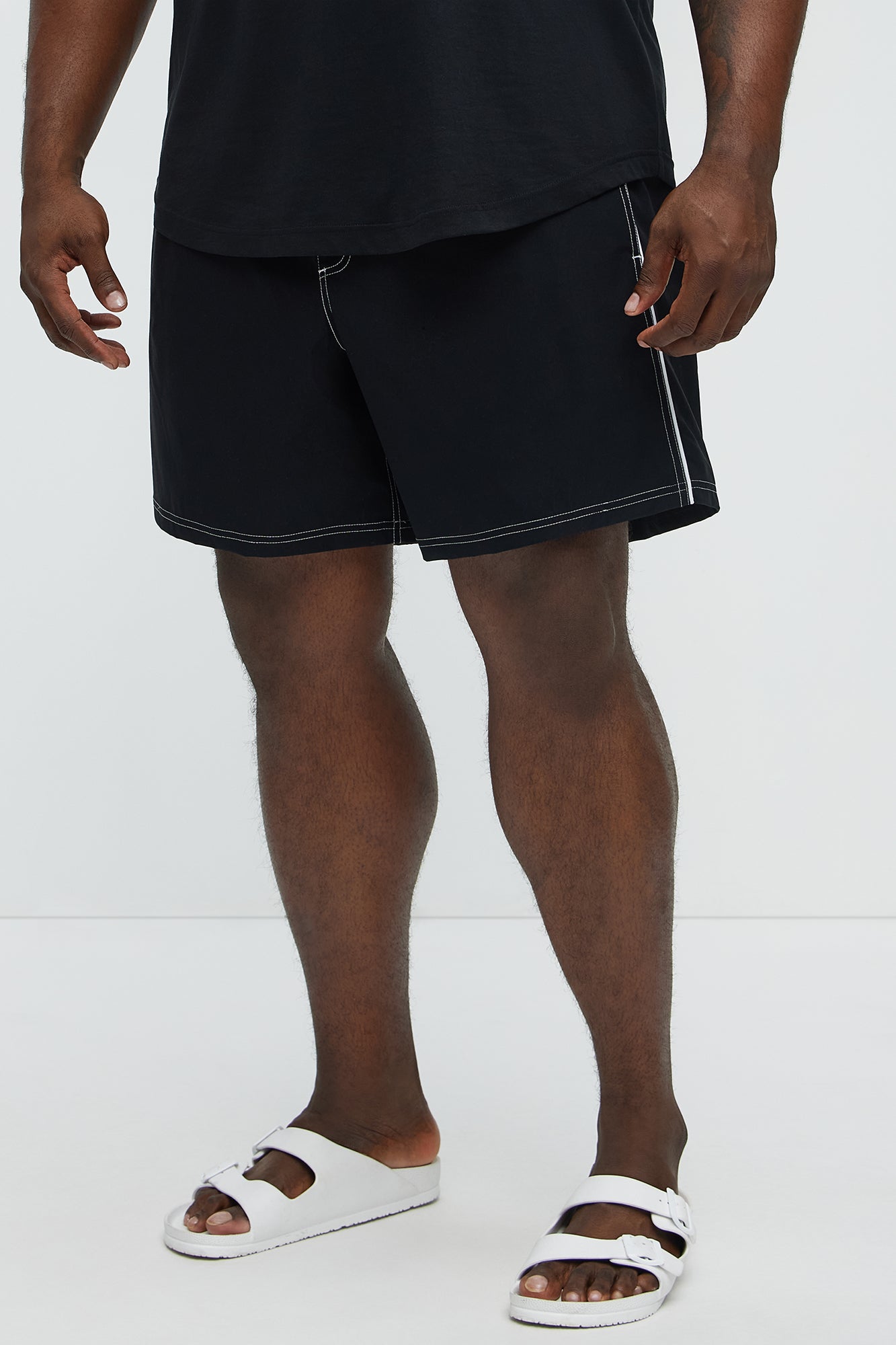 Contrasted Stitch Swim Classic Trunk - Black - Image 4