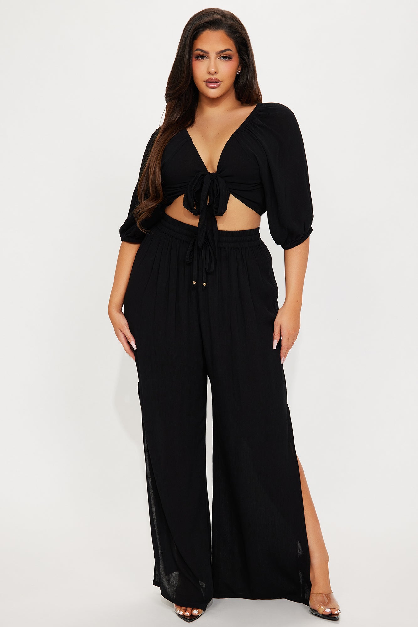 Breezy Nights Linen Swim 2 Piece Cover Up - Black - Image 4