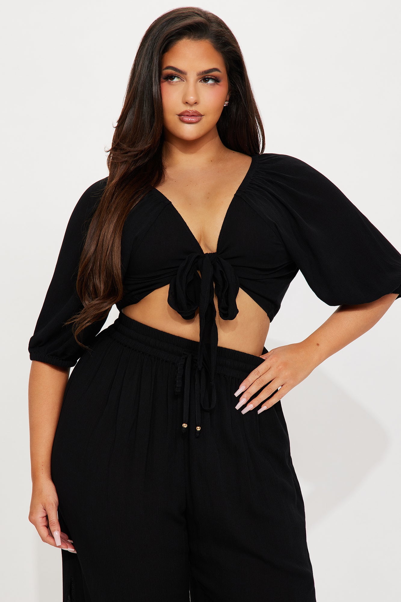 Breezy Nights Linen Swim 2 Piece Cover Up - Black - Image 5