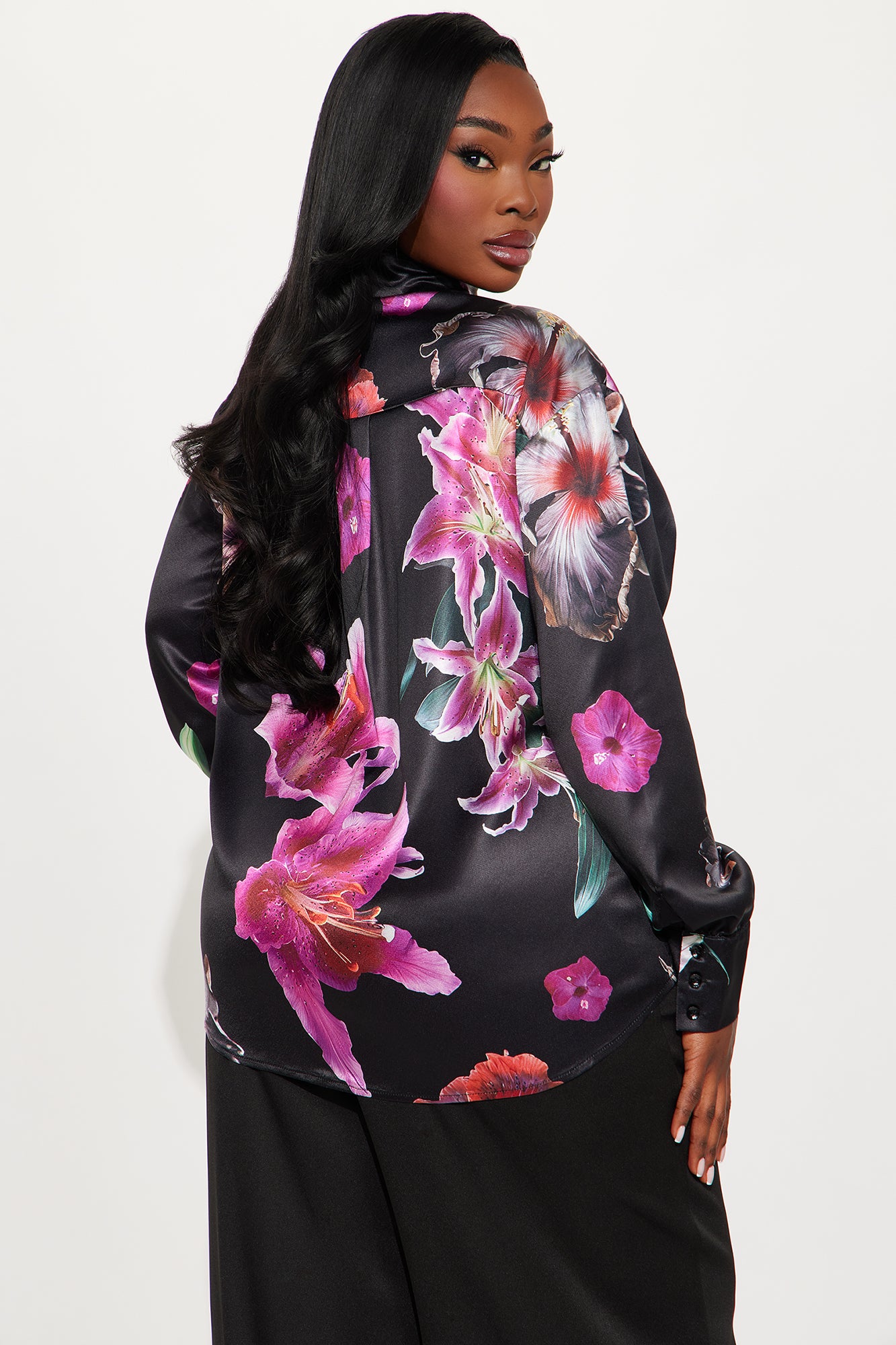 Lily Love Satin Shirt - Black/Pink - Image 3