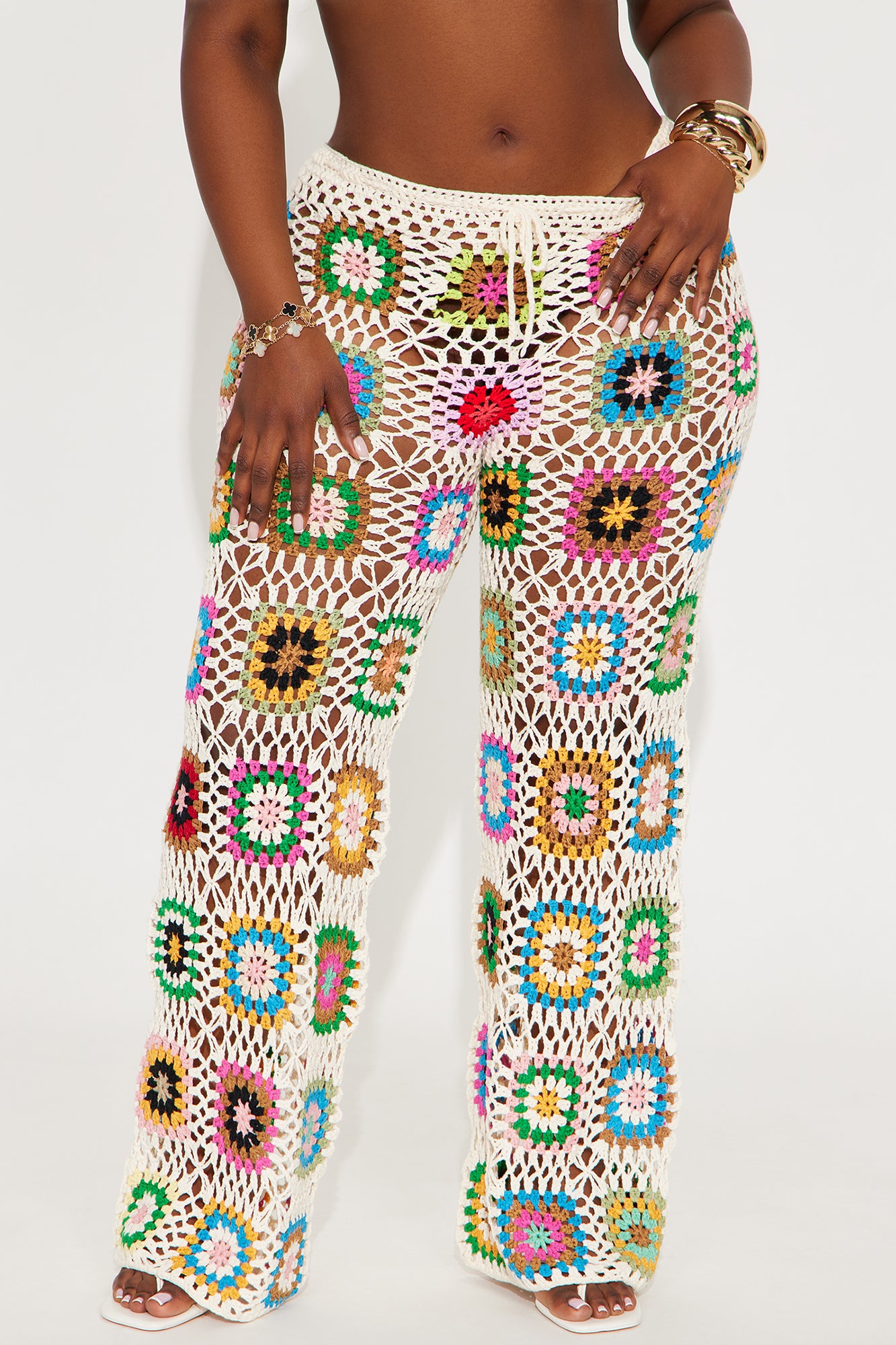 Thriving In The Sun Crochet Wide Leg Pant - Cream/combo - Image 5