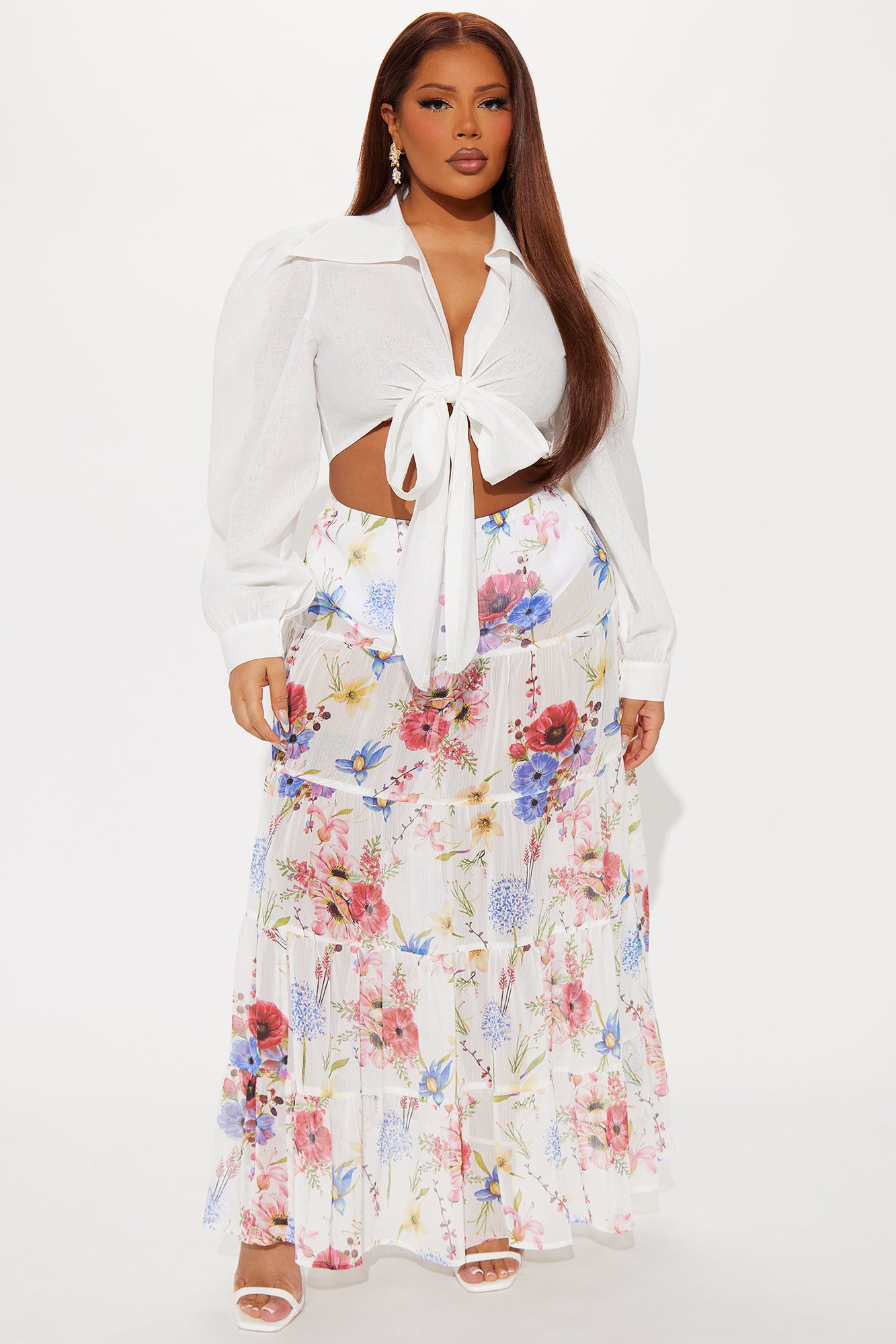 Florence Sheer Tiered Floral Maxi Skirt - White/combo - Image 4
