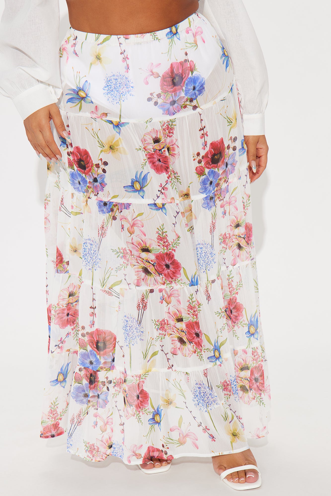 Florence Sheer Tiered Floral Maxi Skirt - White/combo - Image 5