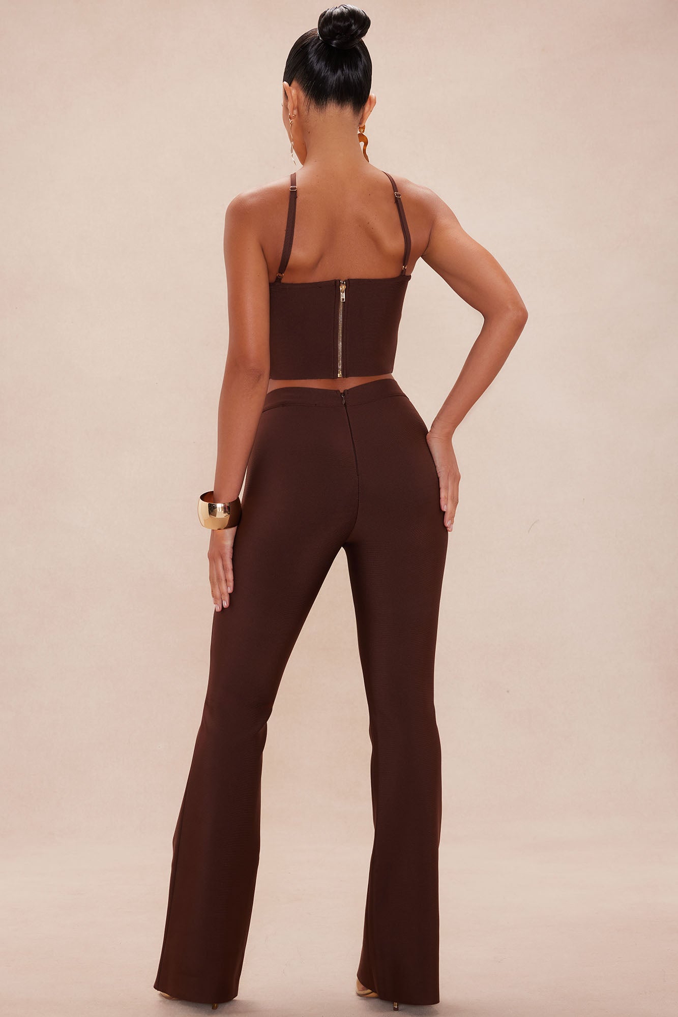 Hannah Bandage Flare Pant Set - Chocolate - Image 3