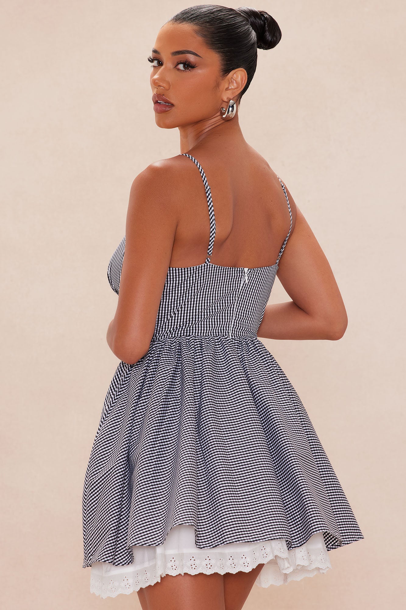 Anabelle Gingham Mini Dress - Black/White - Image 4