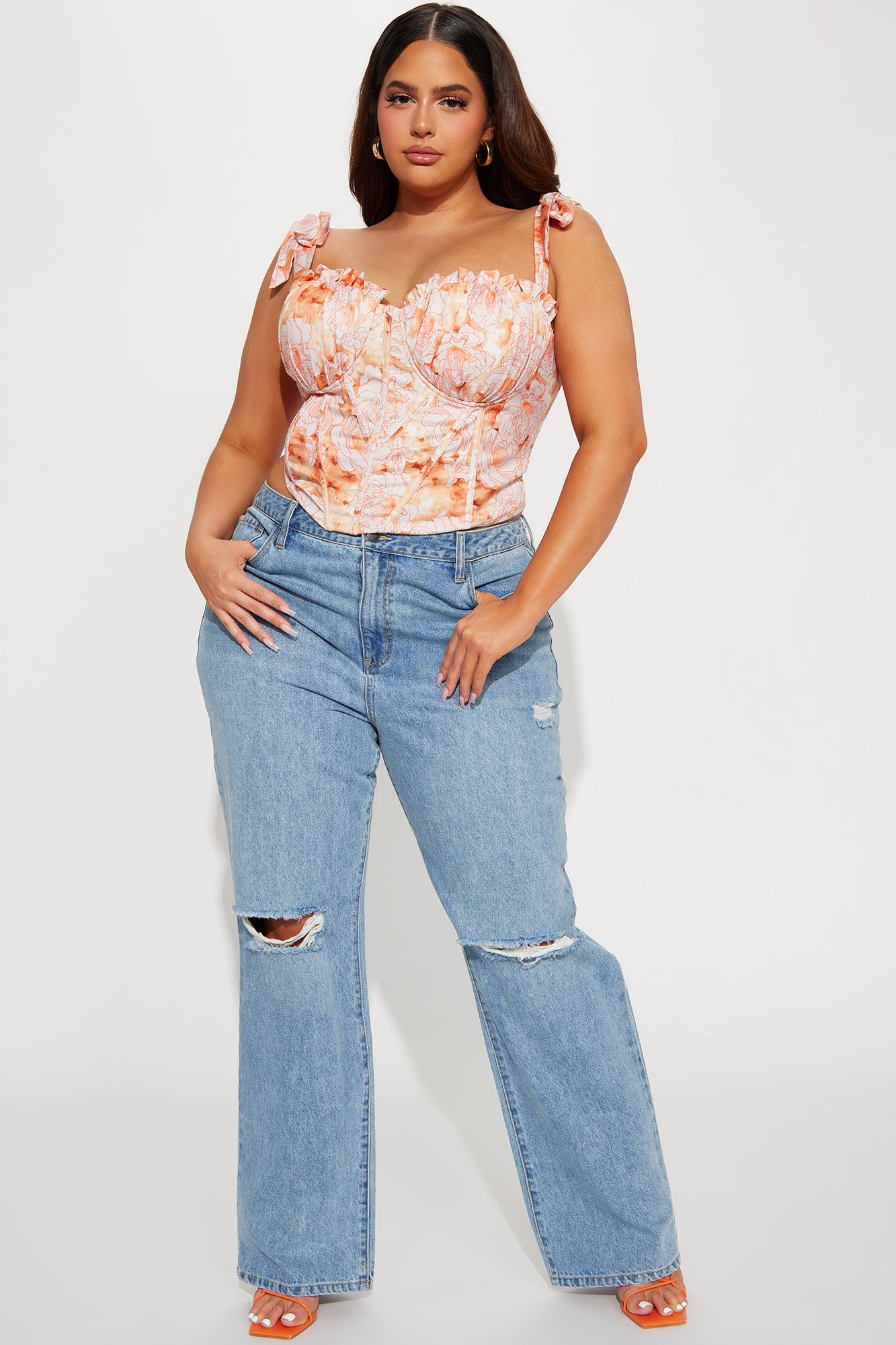 Perfect Picnics Floral Corset Top - Orange/combo - Image 5
