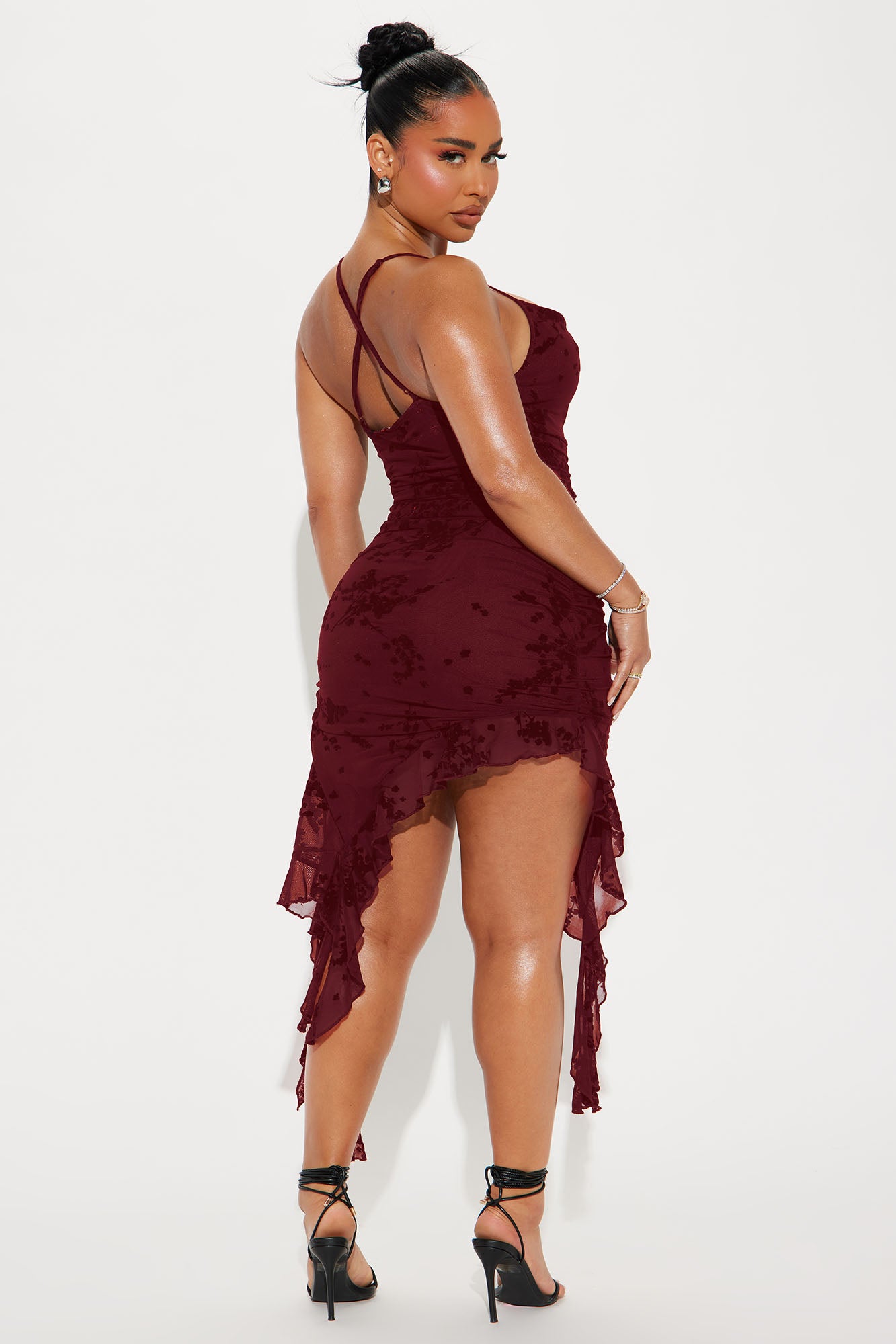 Blossom Bliss Mesh Midi Dress - Burgundy - Image 3