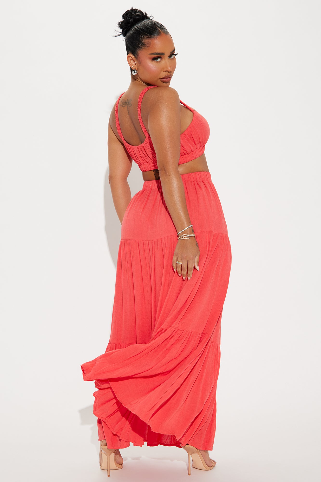 Sunset Stroll Gauze Skirt Set - Coral - Image 3