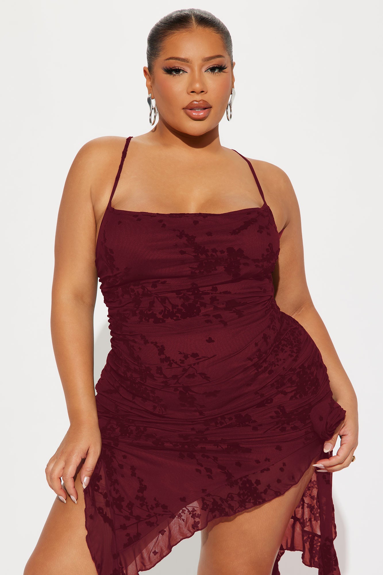 Blossom Bliss Mesh Midi Dress - Burgundy - Image 5
