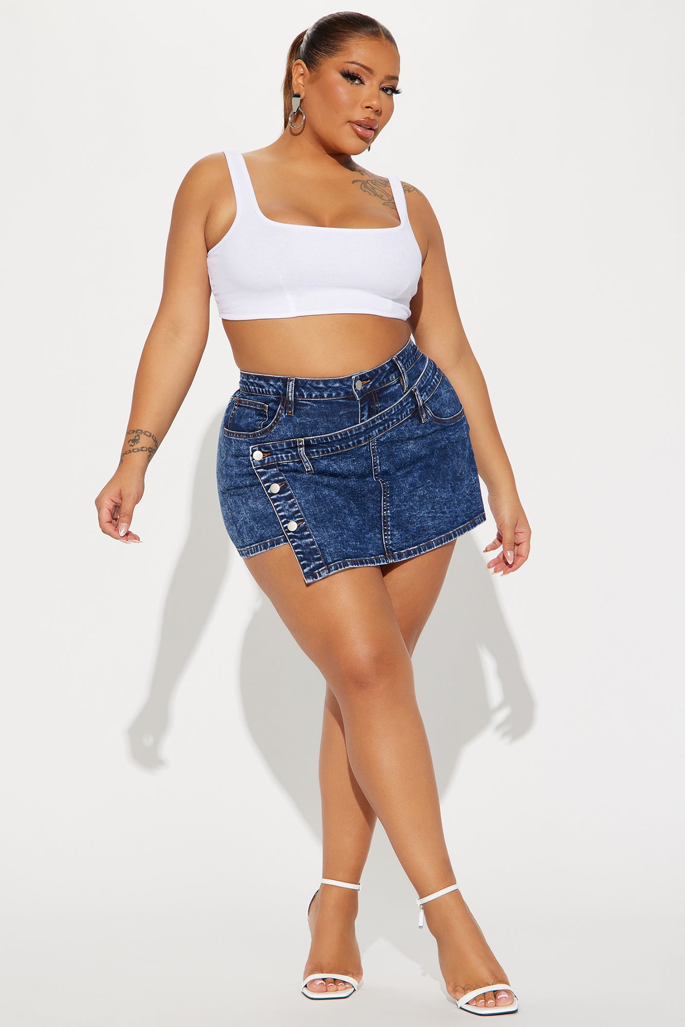 Kyra Mineral Wash Wrap Skort - Dark Wash - Image 5