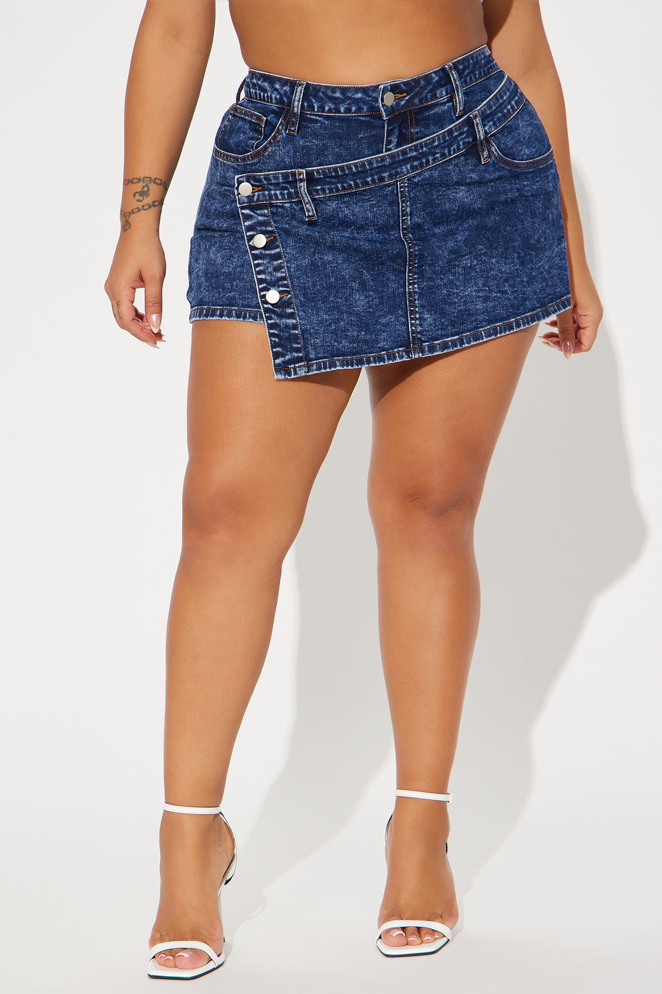 Kyra Mineral Wash Wrap Skort - Dark Wash - Image 6