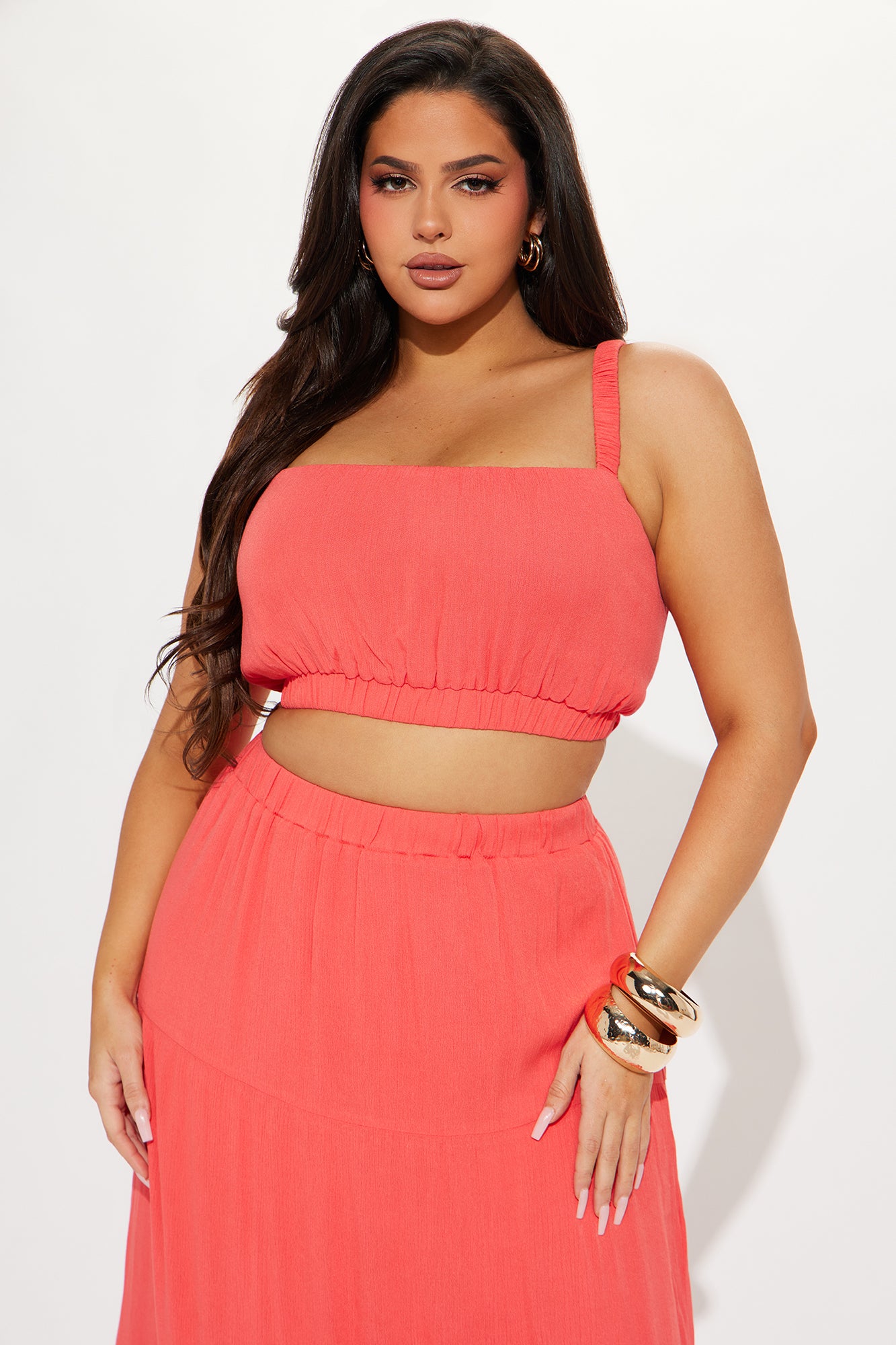 Sunset Stroll Gauze Skirt Set - Coral - Image 5
