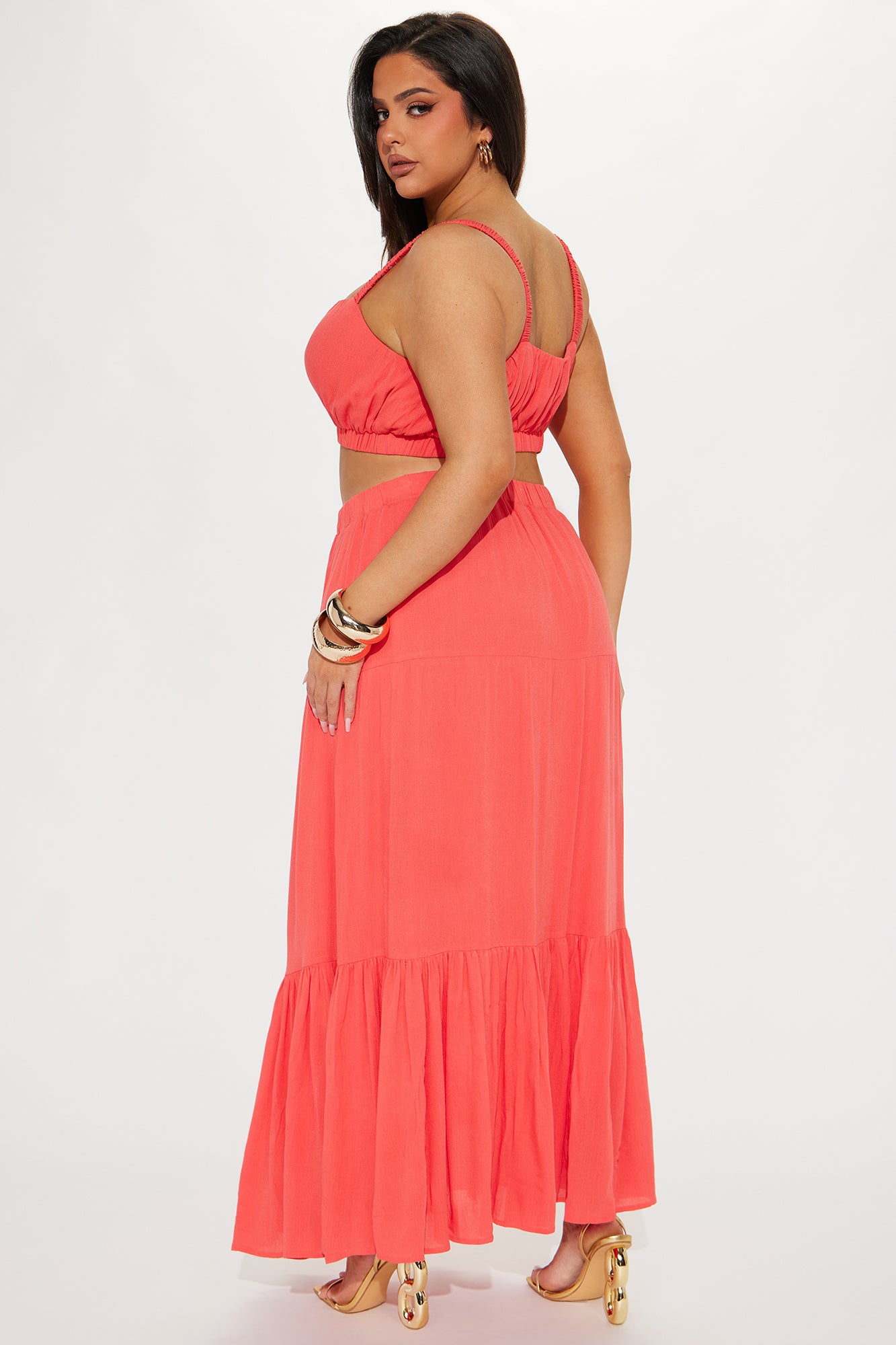 Sunset Stroll Gauze Skirt Set - Coral - Image 6