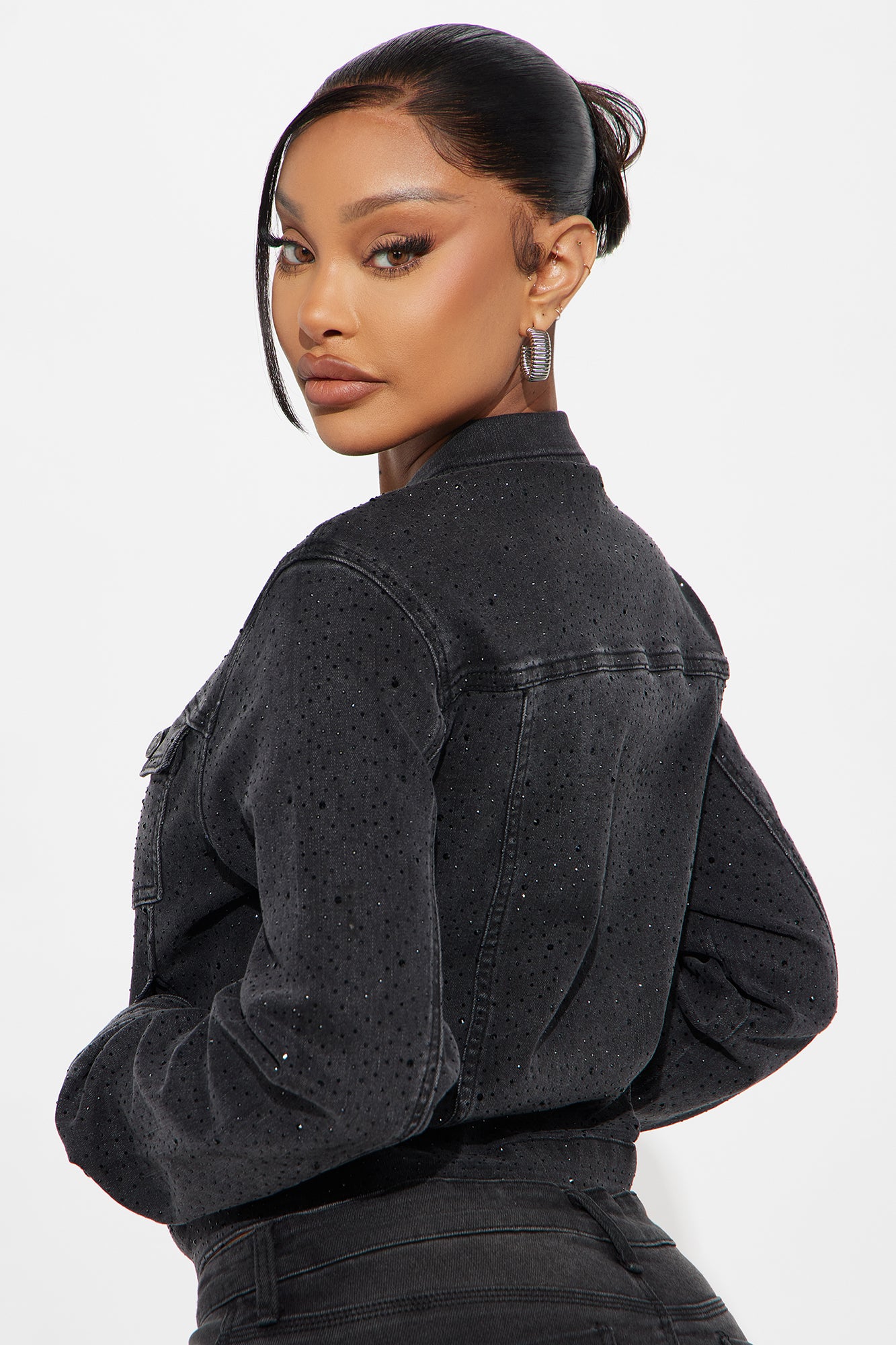 Spread The Sparkle Denim Jacket - Black Wash - Image 4