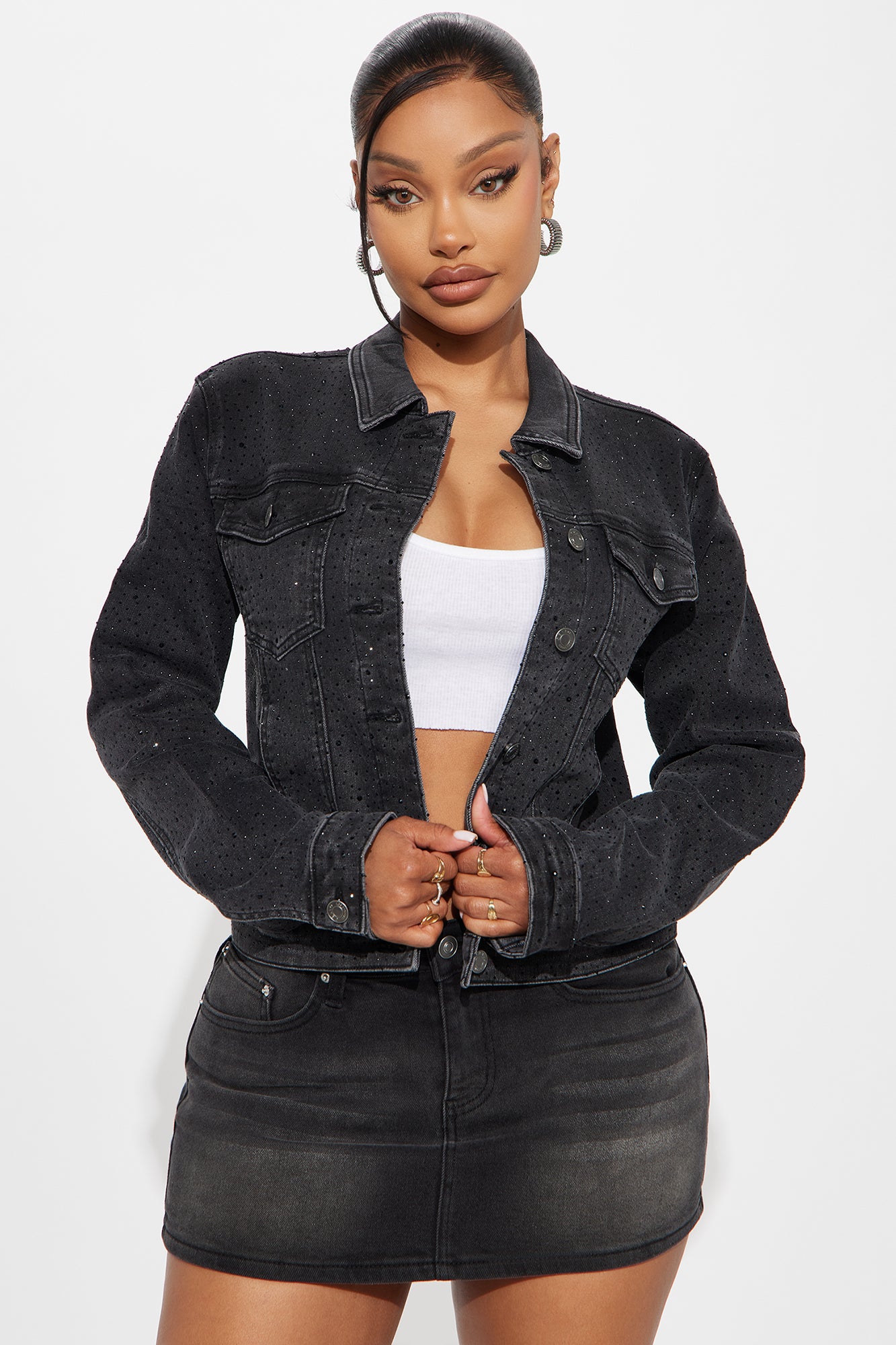 Spread The Sparkle Denim Jacket - Black Wash - Image 3