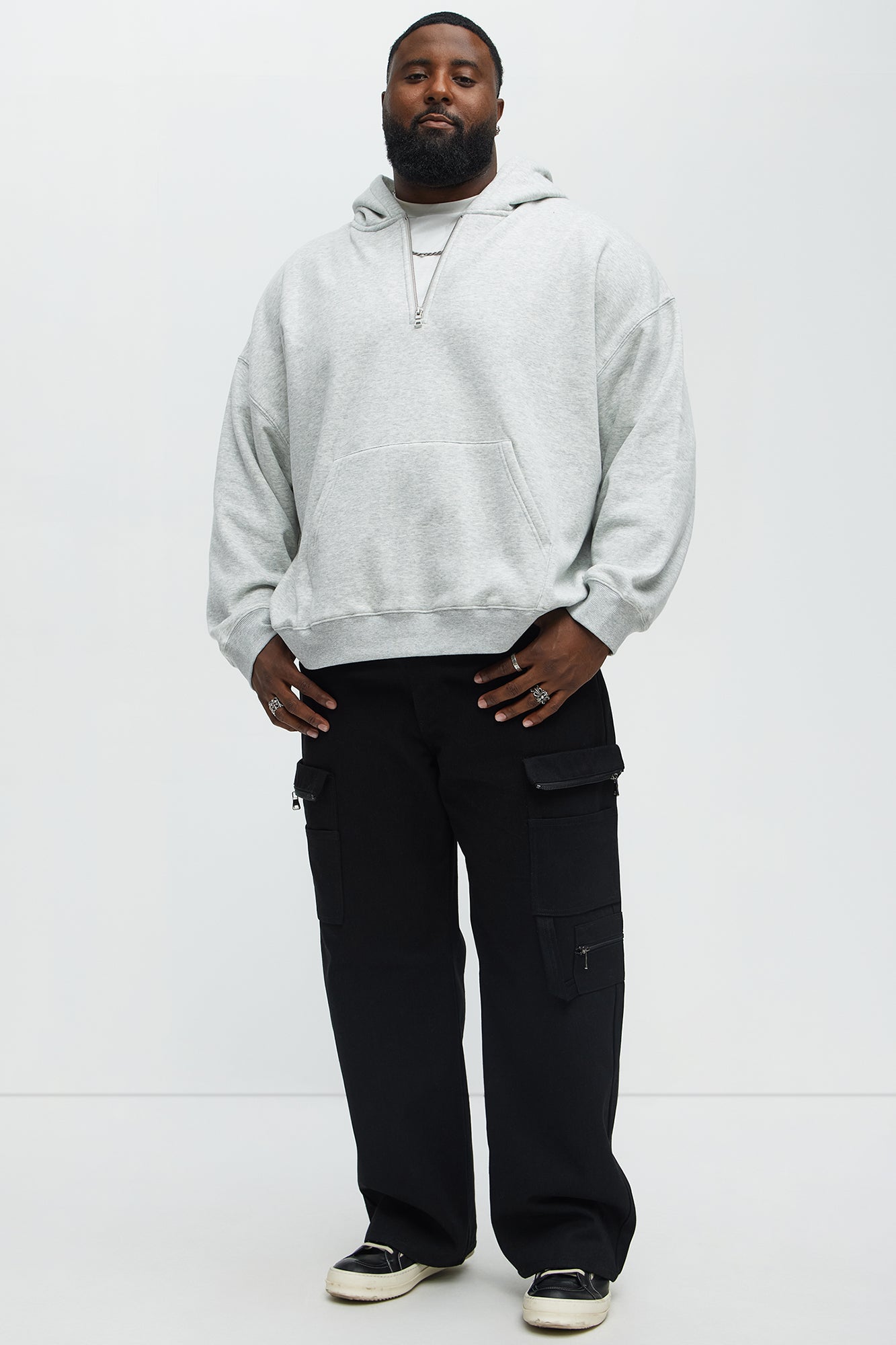 Tyson Oversized Heavyweight Quarter Zip Hoodie - Heather Grey - Image 5