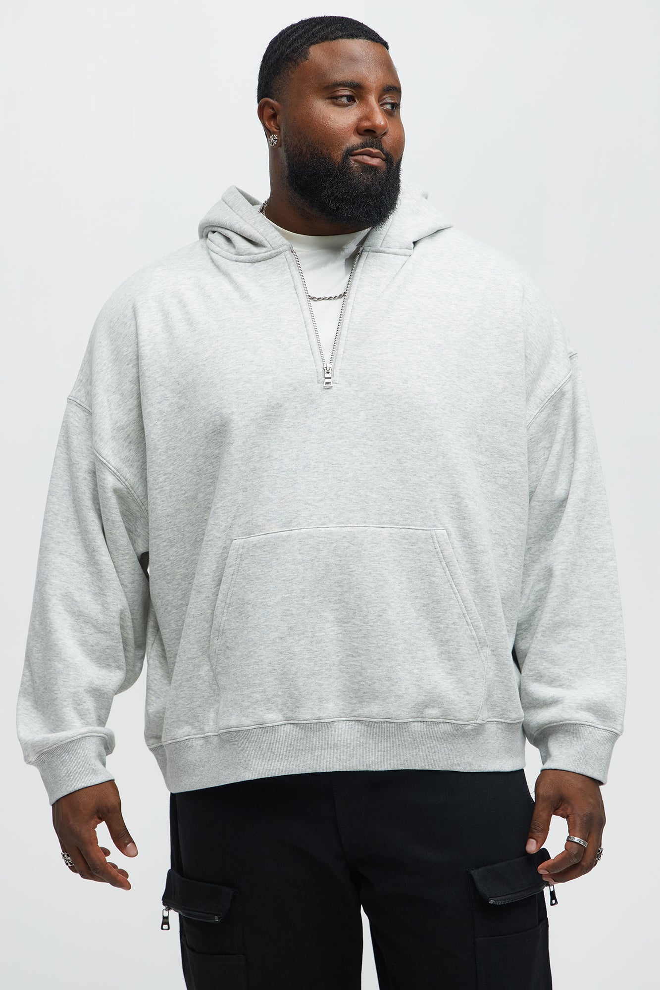 Tyson Oversized Heavyweight Quarter Zip Hoodie - Heather Grey - Image 4