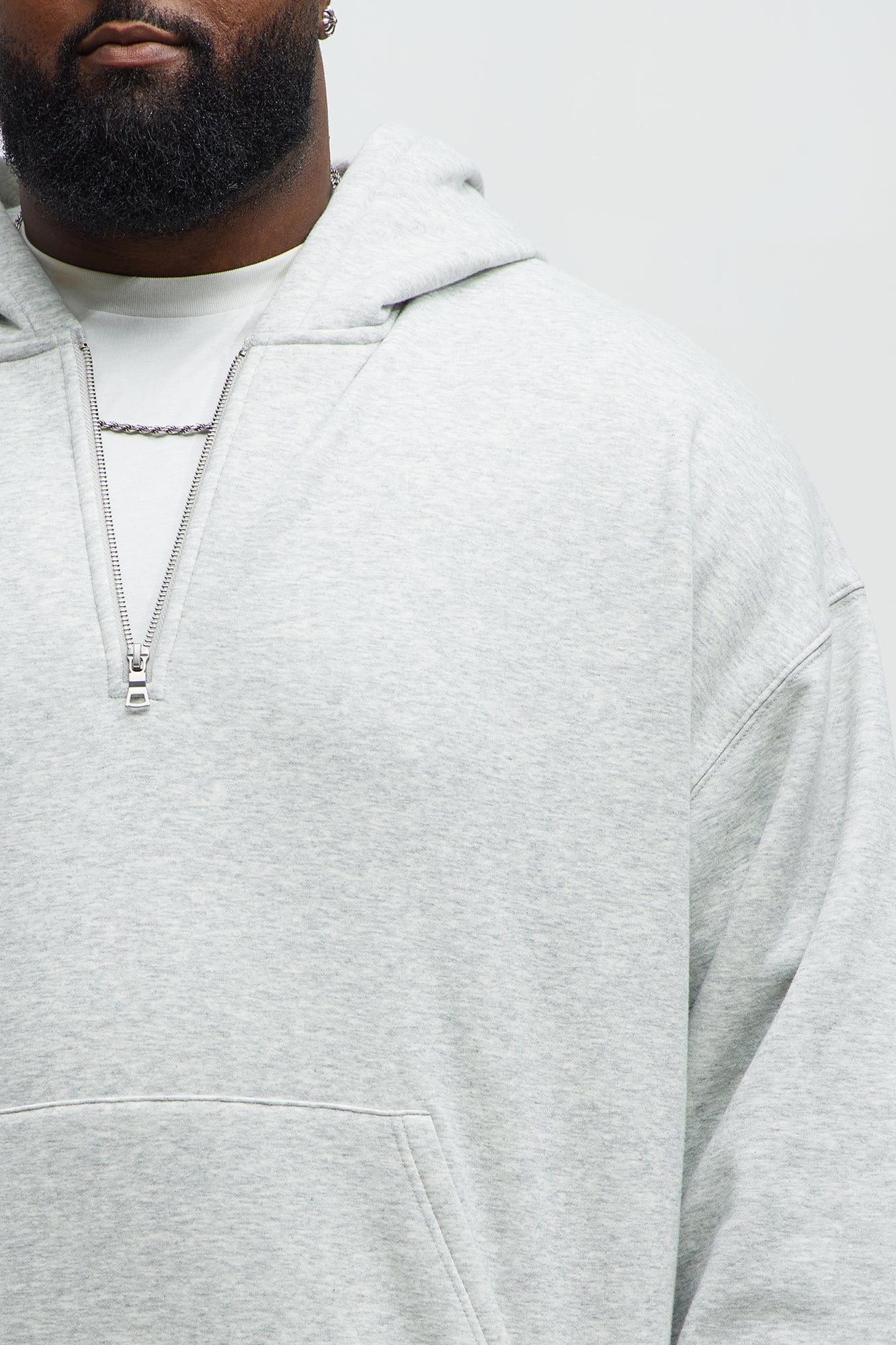 Tyson Oversized Heavyweight Quarter Zip Hoodie - Heather Grey - Image 6