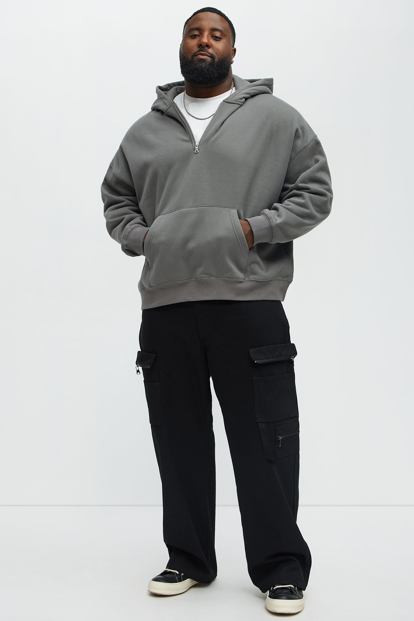 Tyson Oversized Heavyweight Quarter Zip Hoodie - Charcoal - Image 5