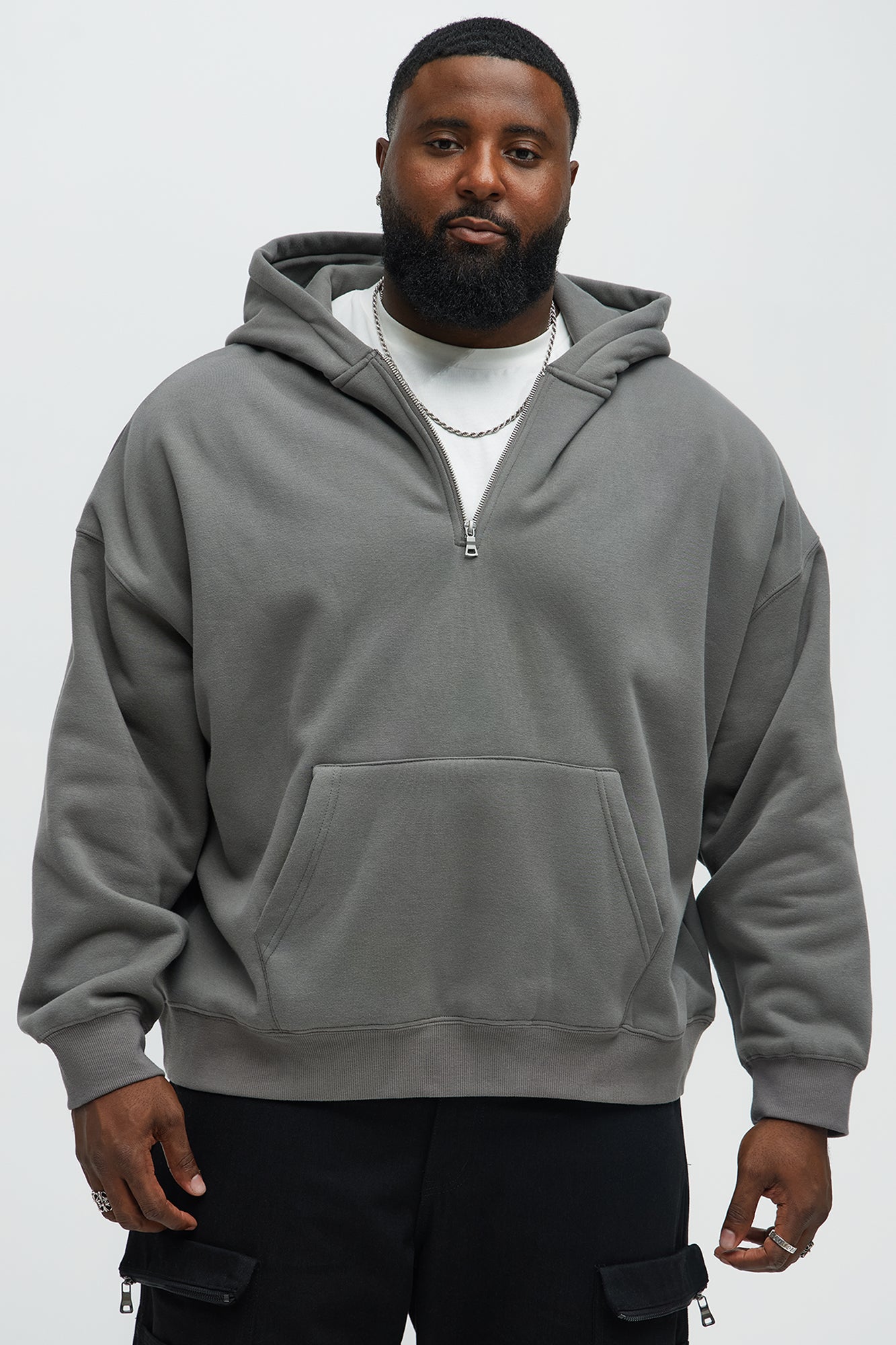 Tyson Oversized Heavyweight Quarter Zip Hoodie - Charcoal - Image 4