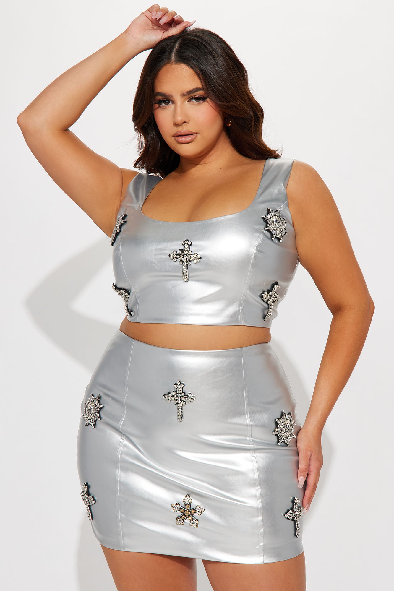 Rosalia Metallic Skirt Set - Silver - Image 4