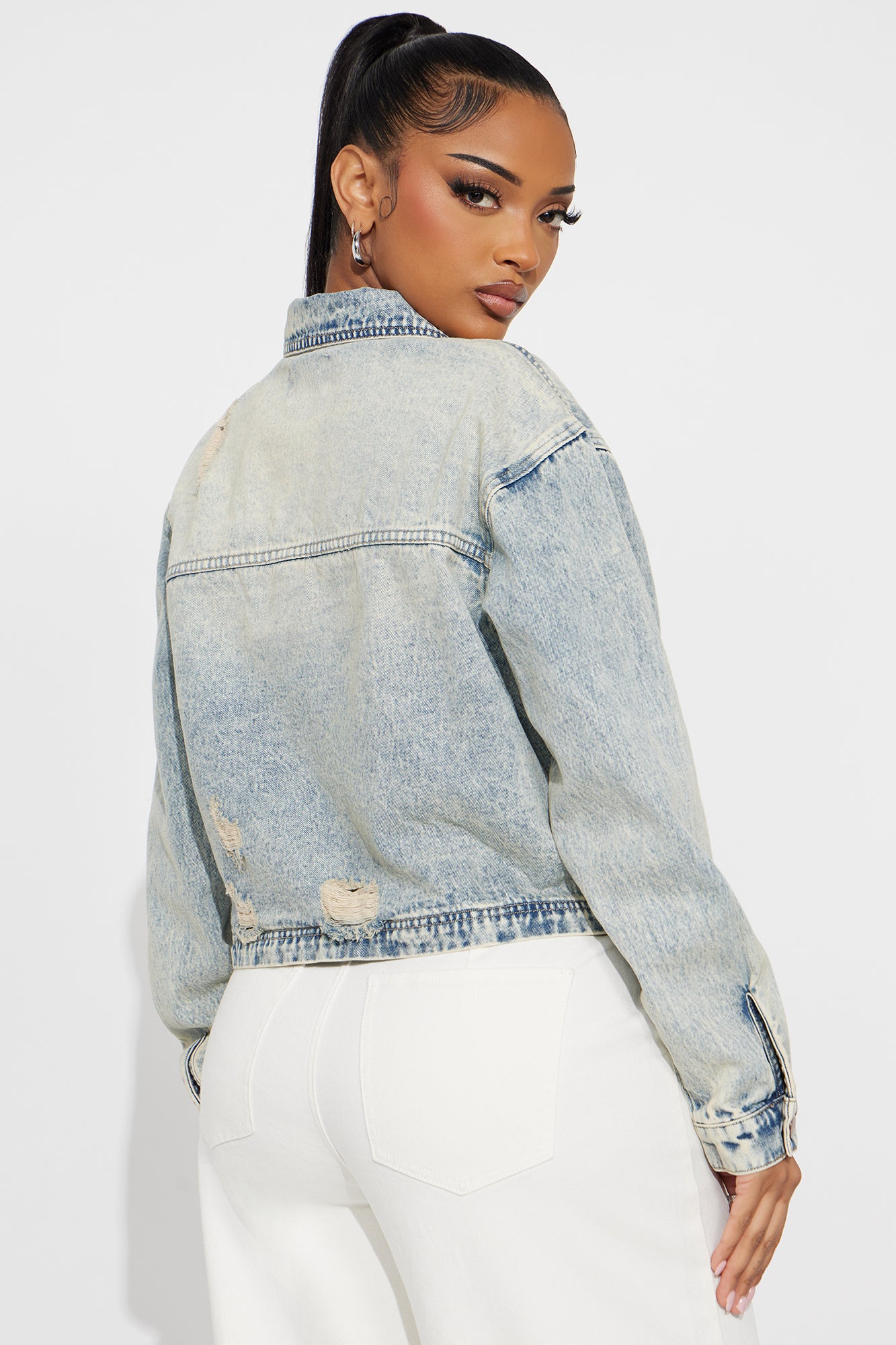 Free Spirit Distressed Denim Jacket - Medium Wash - Image 4