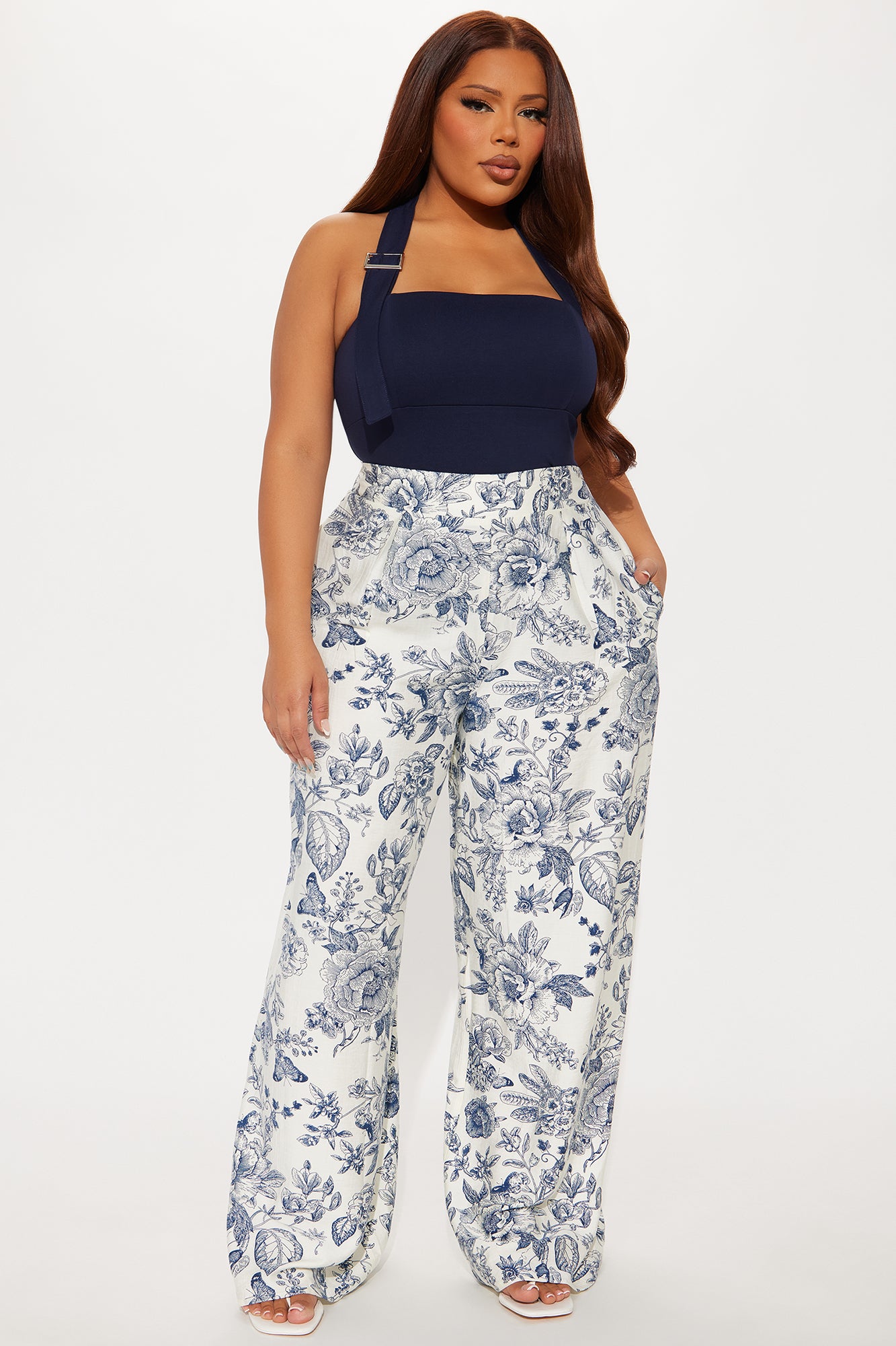 In The Mix Halter Ponte Bodysuit - Navy - Image 6