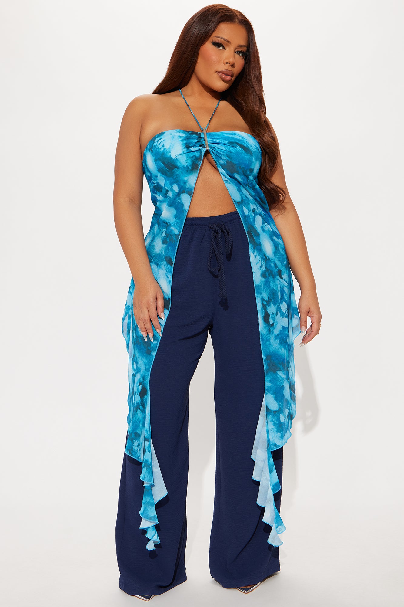 Waves For Days Chiffon Halter Top - Blue/combo - Image 4