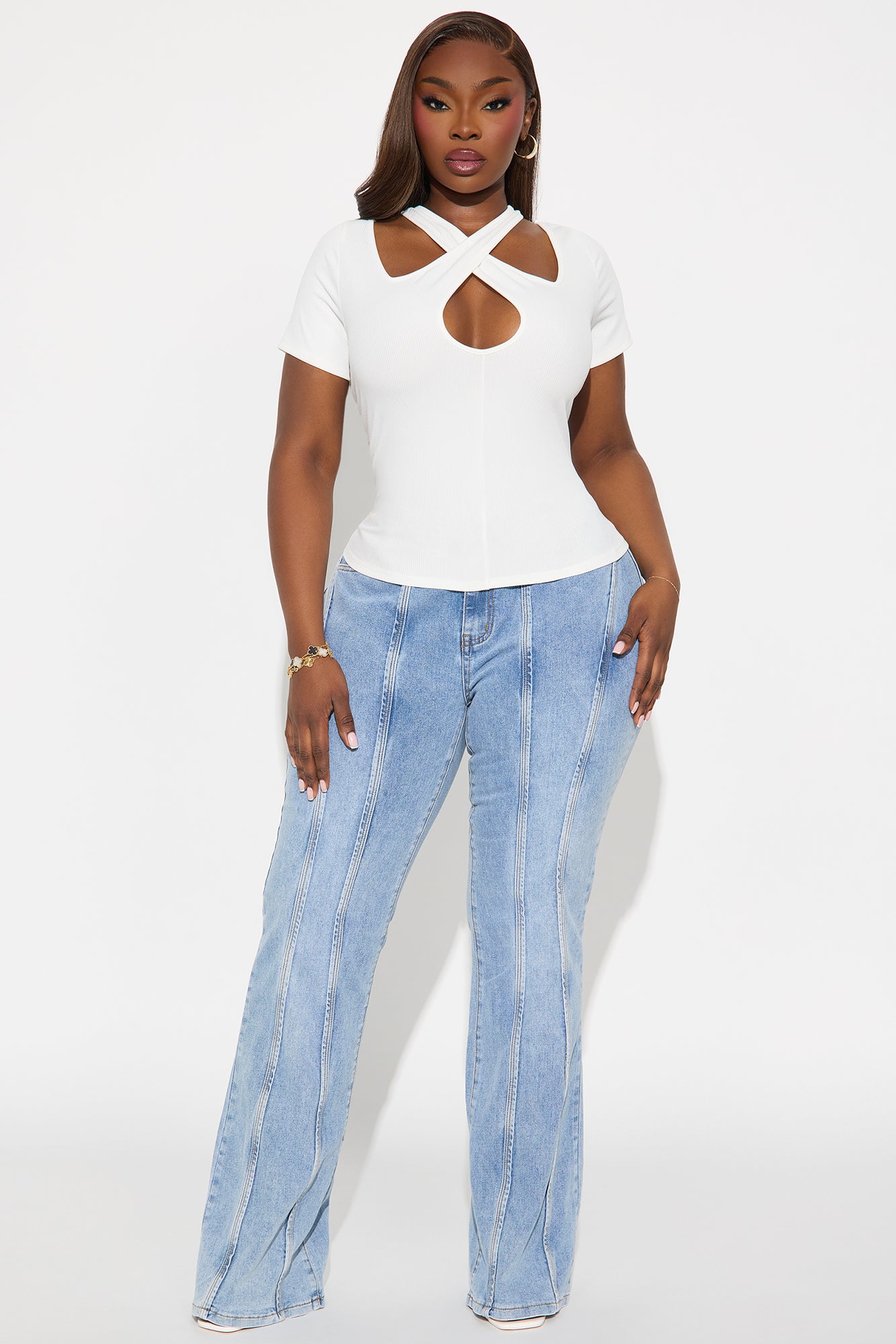 Chita Ribbed Short Sleeve Top - White - Image 5