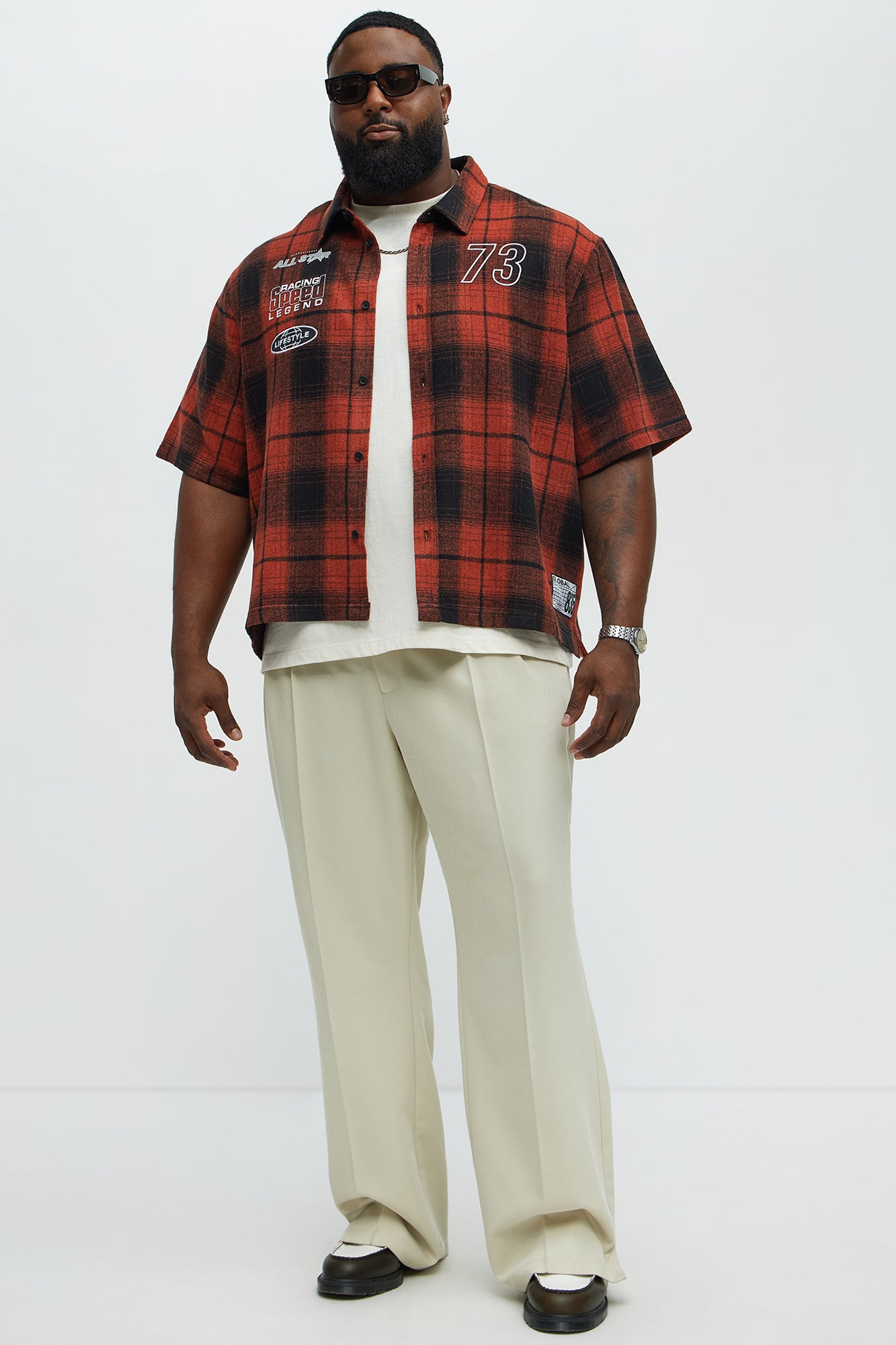 All Star Plaid Button Down Cropped Short Sleeve Shirt - Orange/combo - Image 6