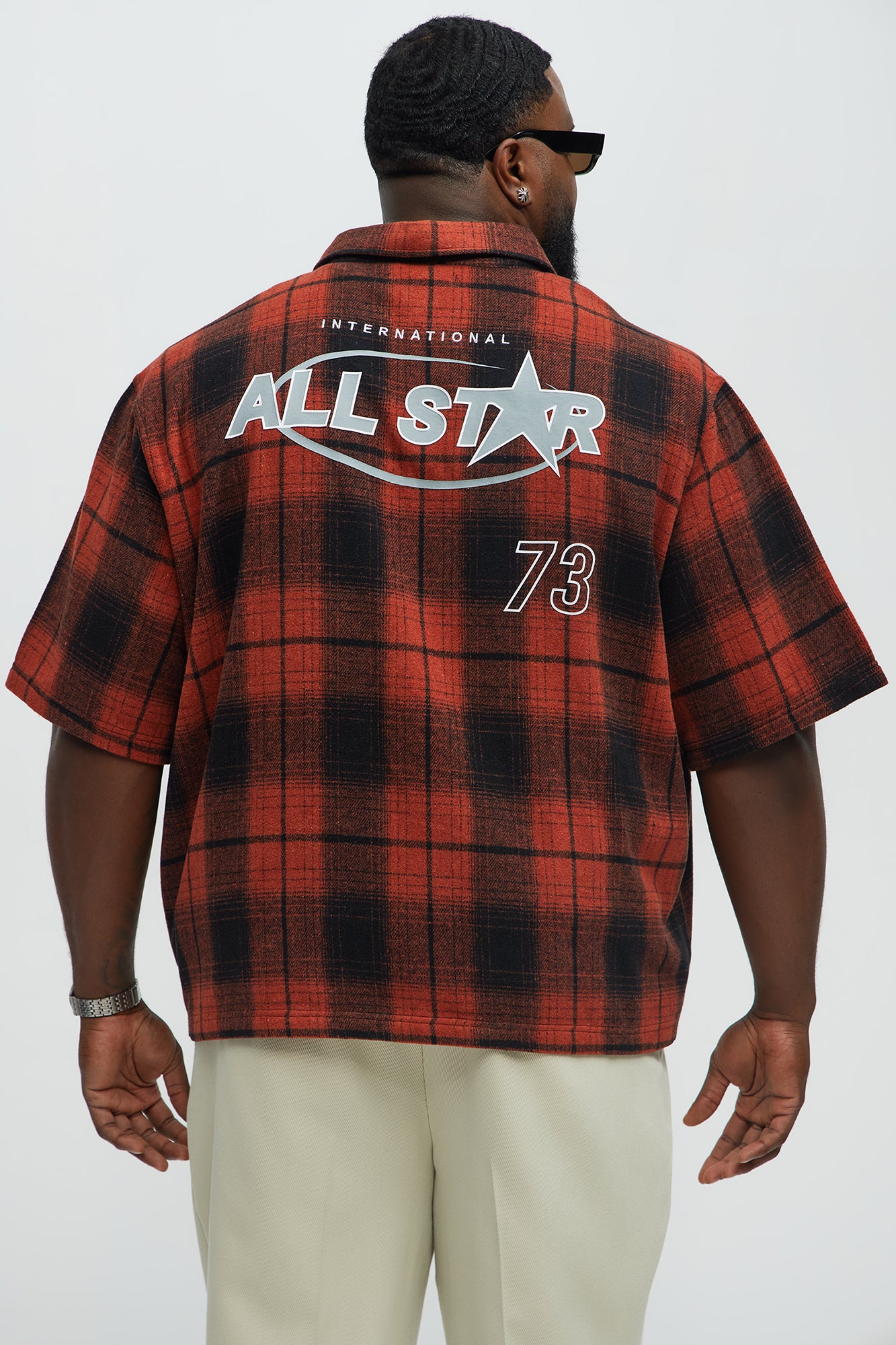 All Star Plaid Button Down Cropped Short Sleeve Shirt - Orange/combo - Image 9