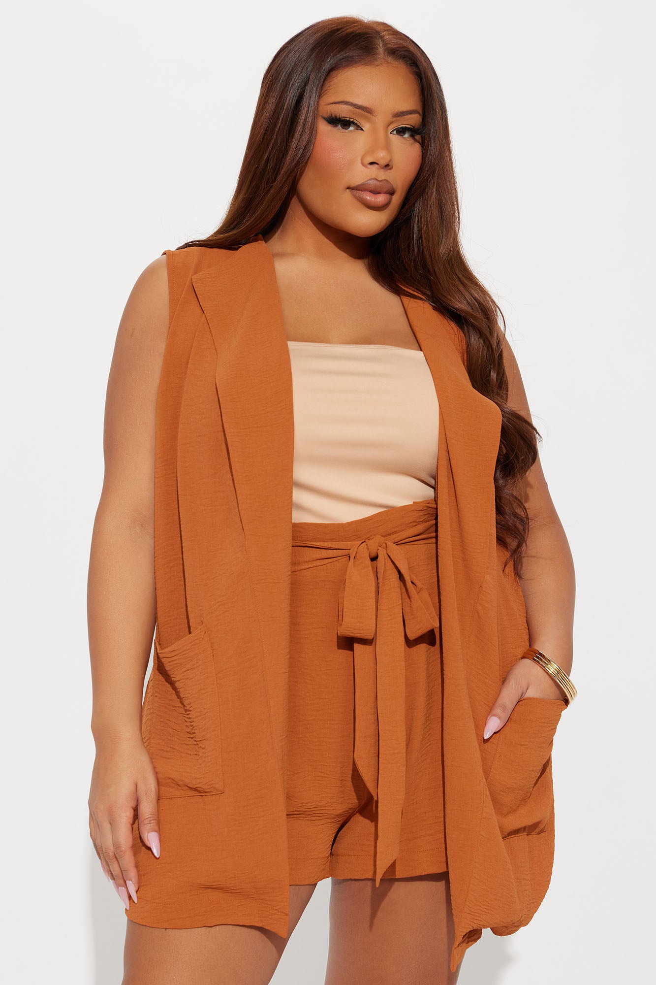 Sylvia Flowy Vest Short Set - Rust - Image 5