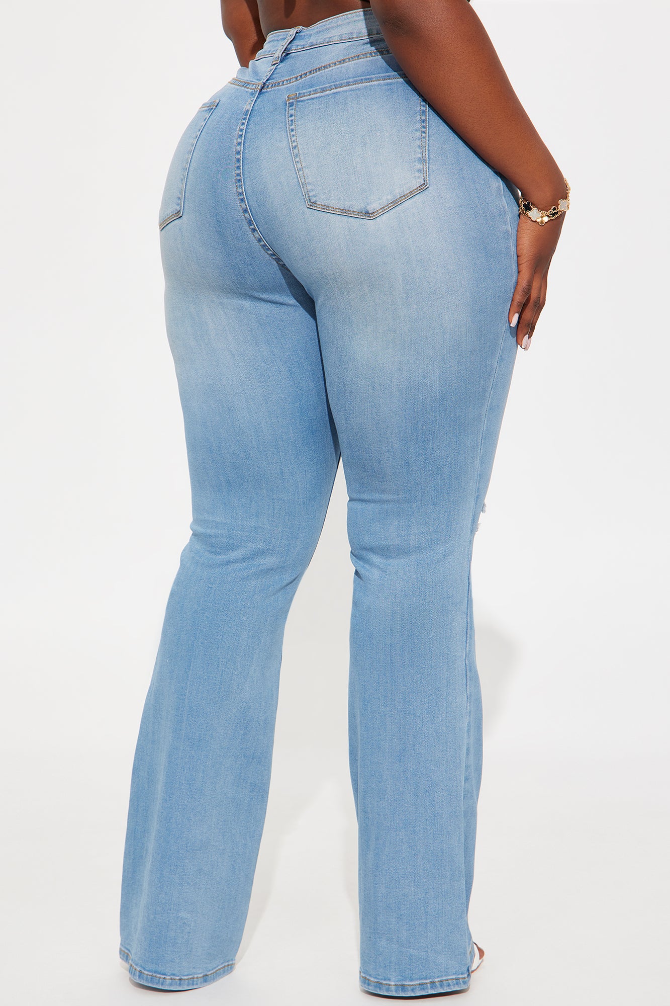 Tall Luxurious Distressed Super Stretch Flare Jeans - Medium Blue Wash - Image 6