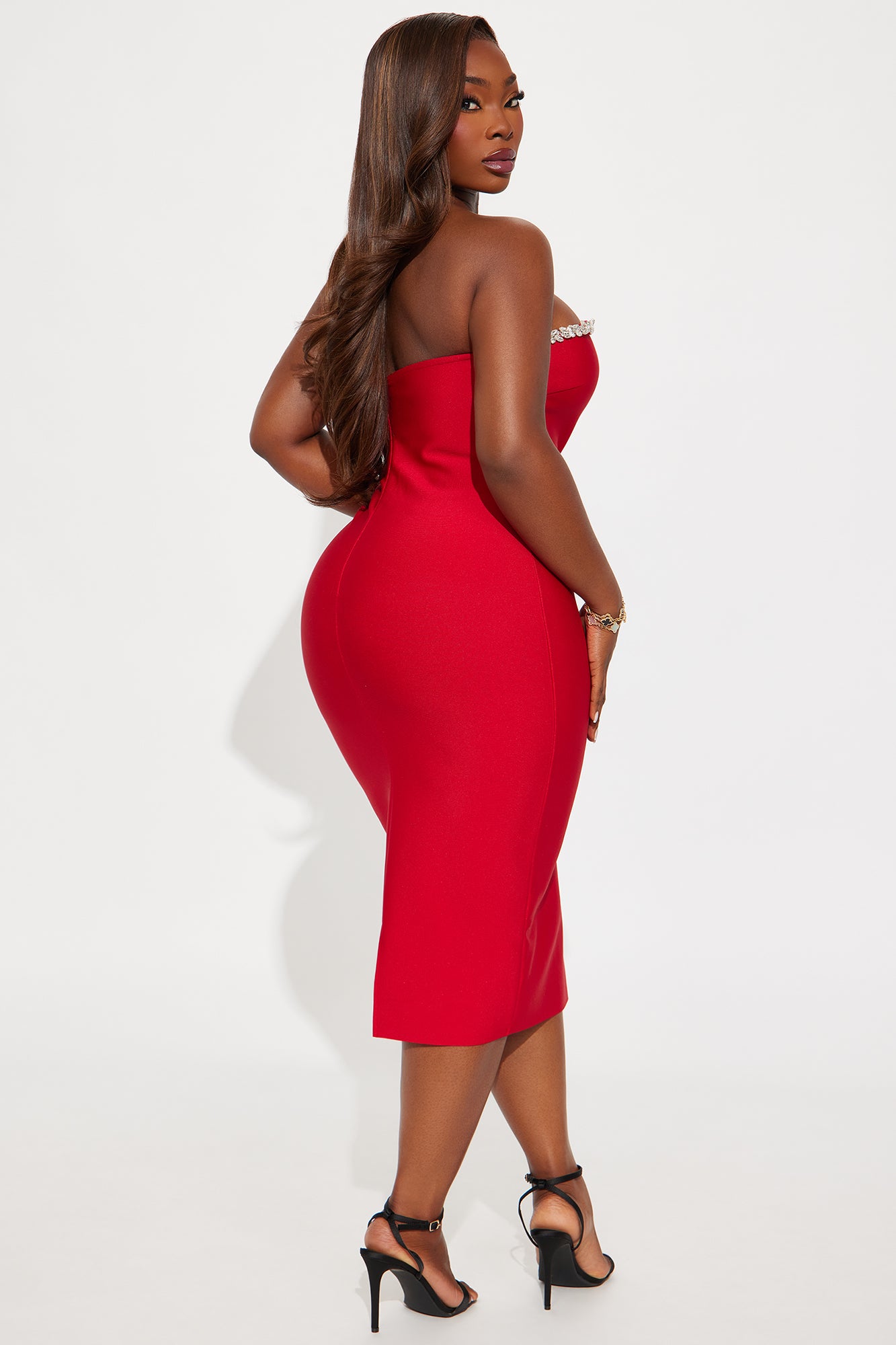 Sweetest Heart Embellished Midi Dress - Red - Image 3