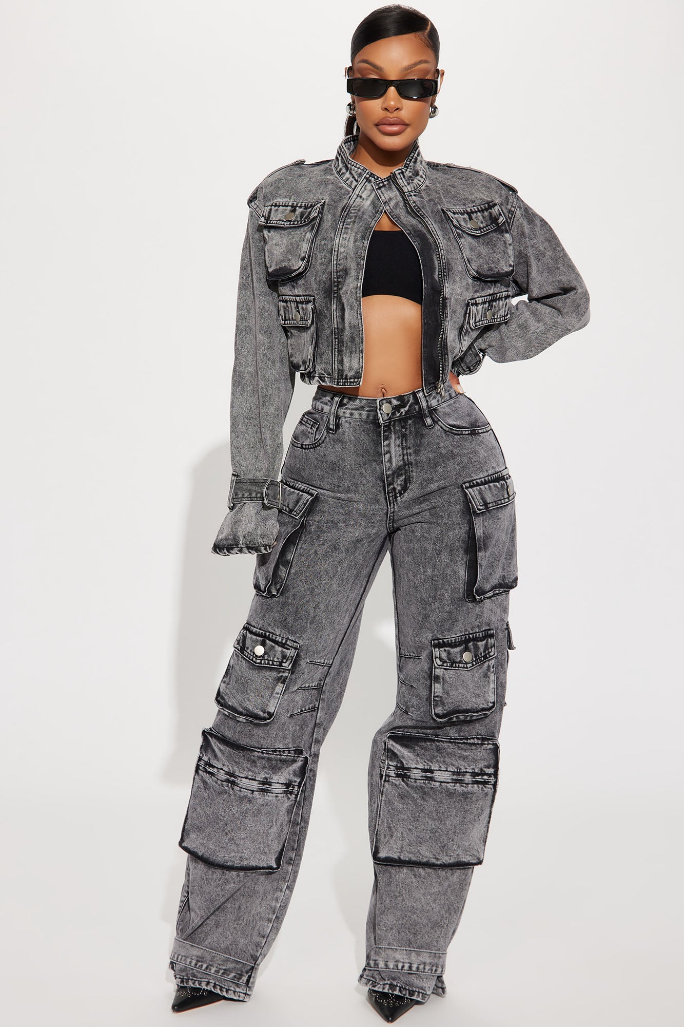 Billie Cropped Cargo Jacket - Acid Wash Black - Image 3