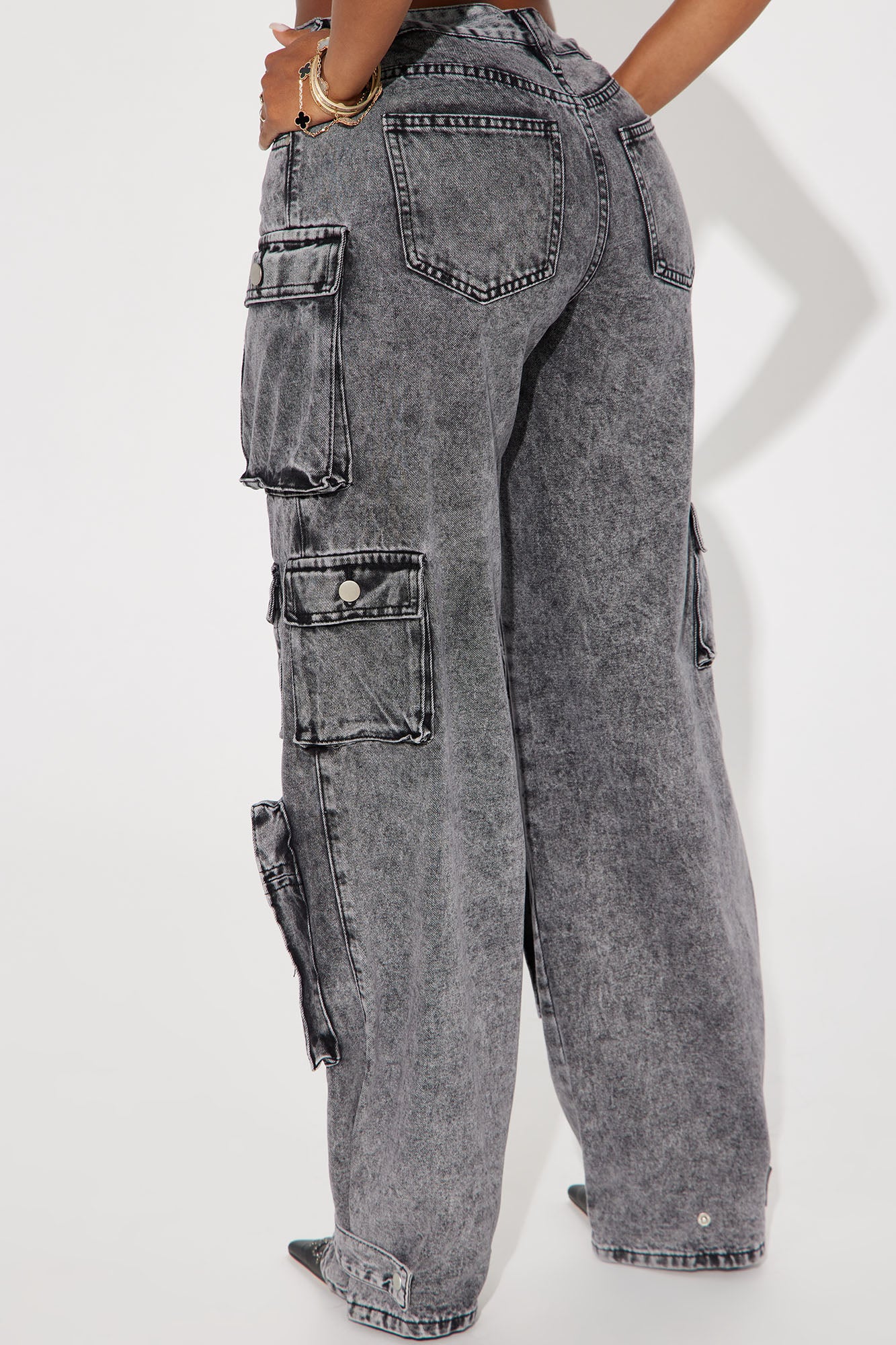 Billie Low Slung Cargo Jeans - Acid Wash Black - Image 4