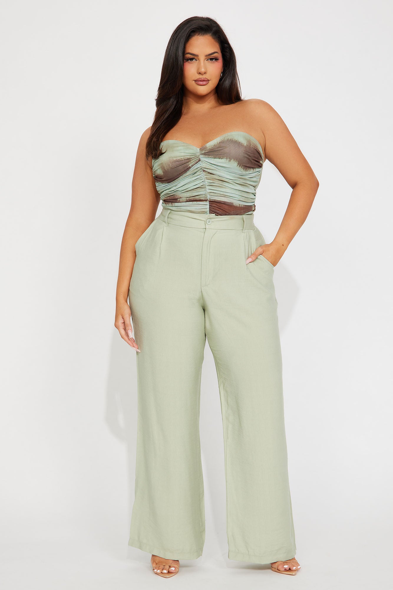 Drinks On The Beach Ruched Bodysuit - Sage/combo - Image 6