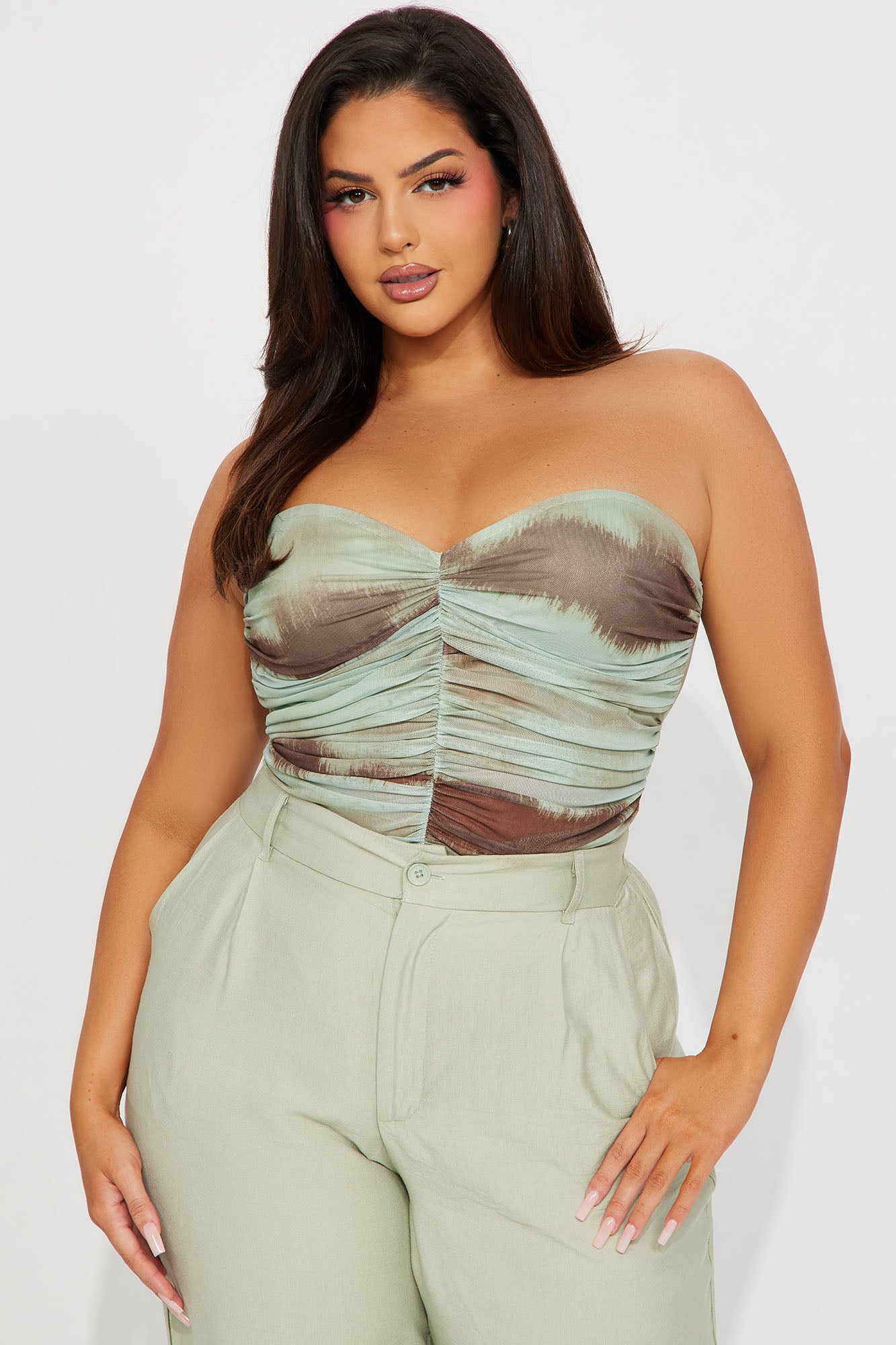 Drinks On The Beach Ruched Bodysuit - Sage/combo - Image 7