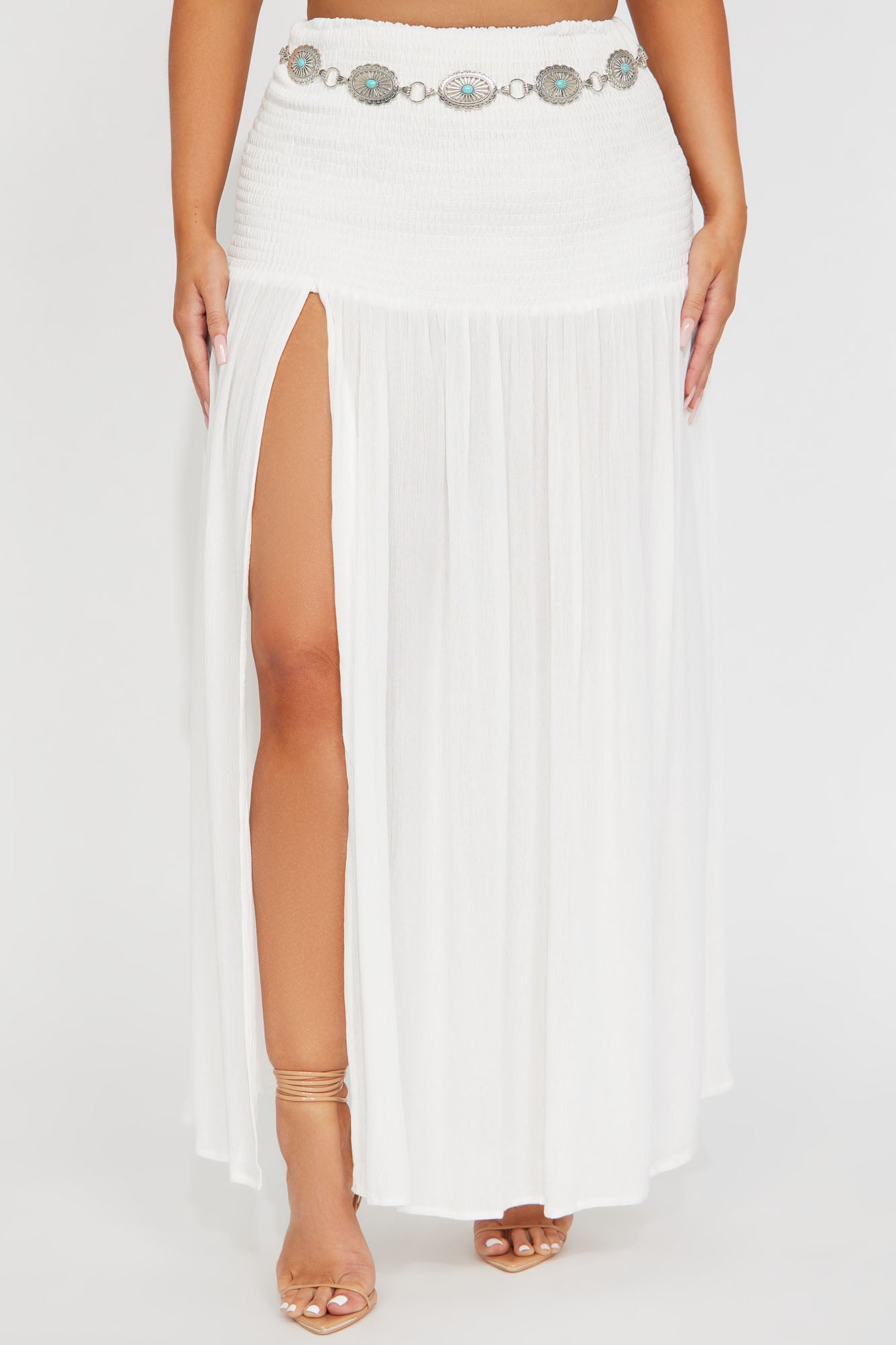 Breezy Paradise Linen Smocked Cover Up Skirt - White - Image 4